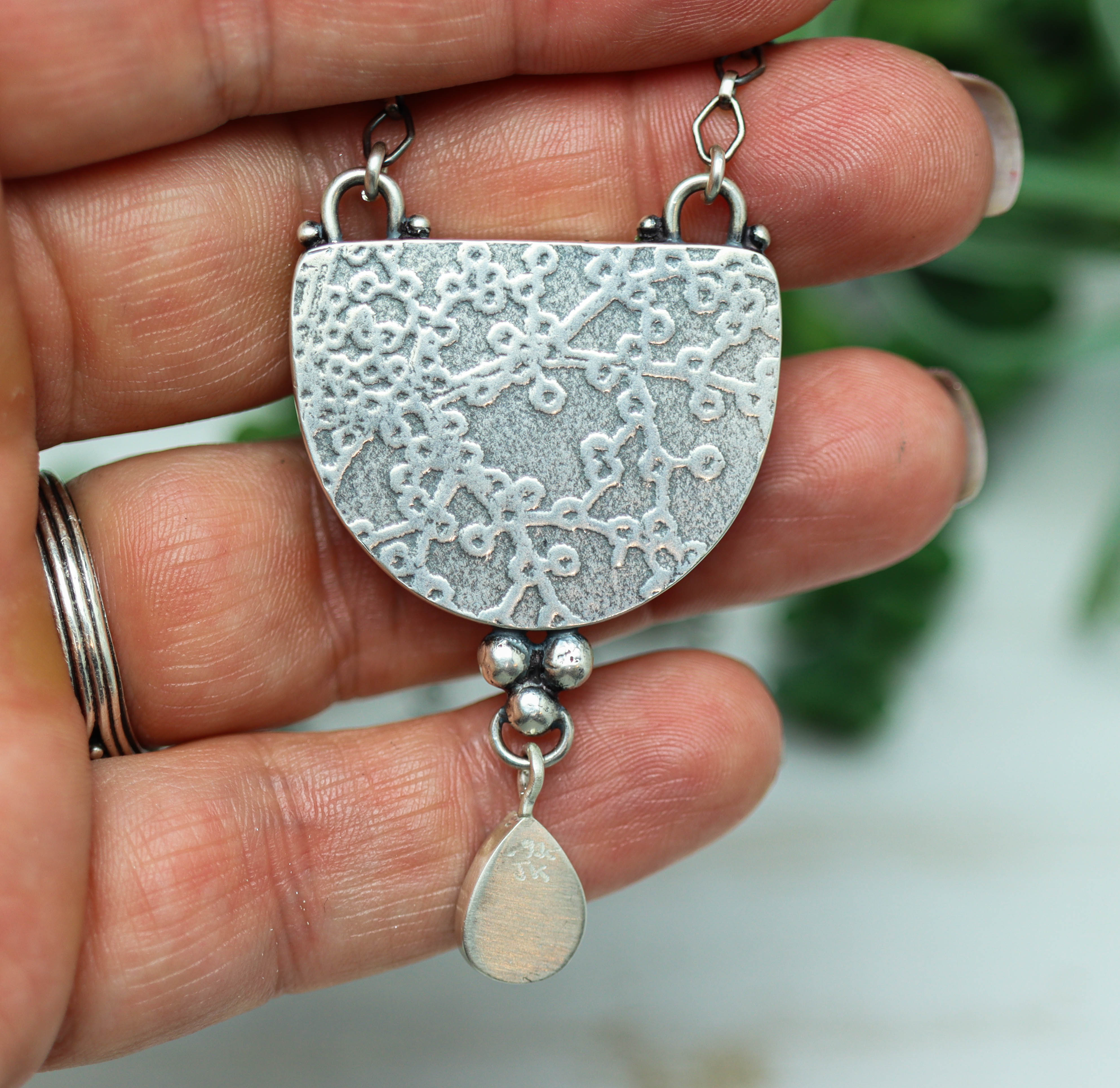 Sonoran Dendritic Rhyolite Jasper and Garnet Necklace Sterling Silver