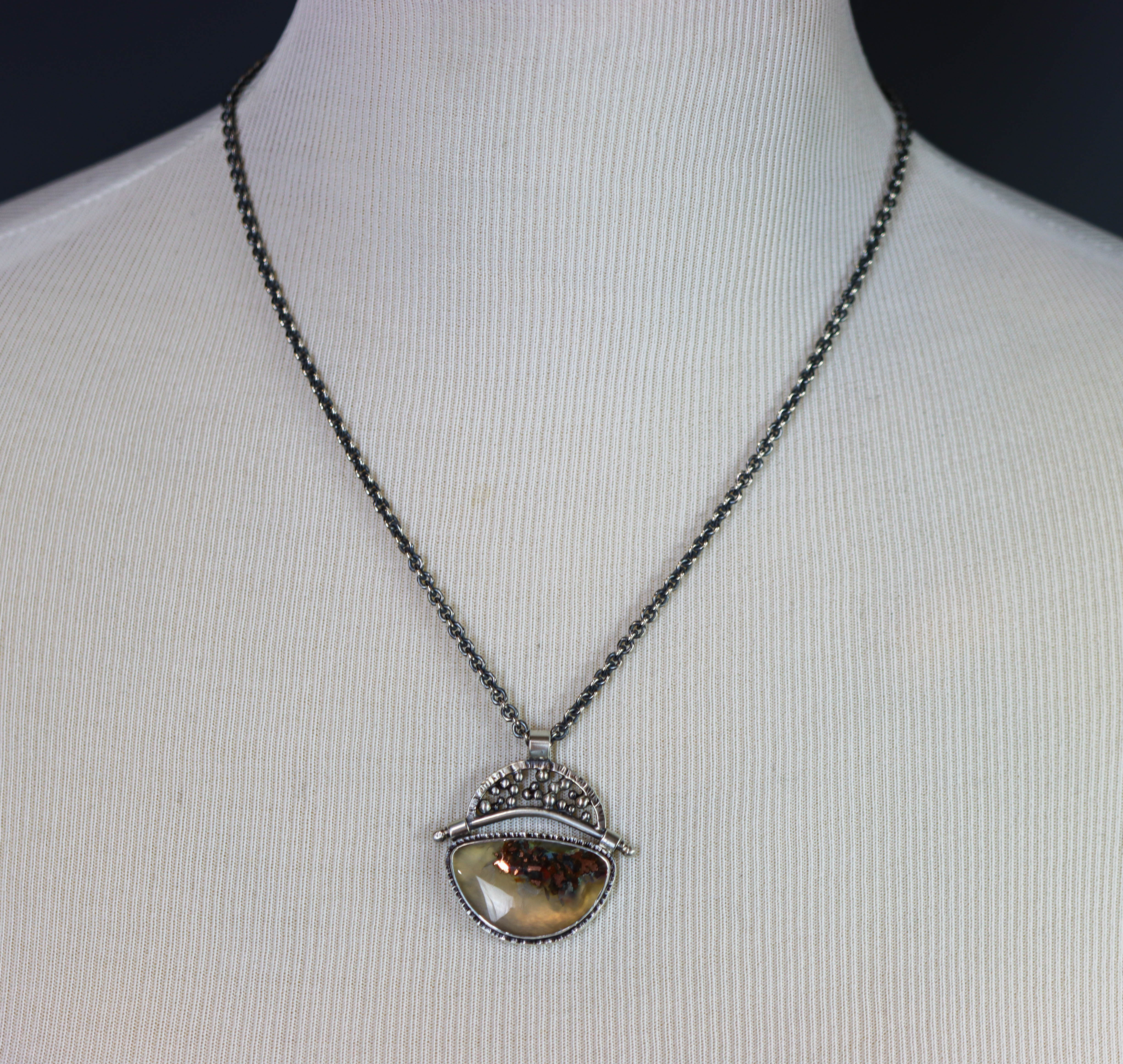 Confetti Agate Chrysocolla and Copper Pendant Sterling Silver Necklace