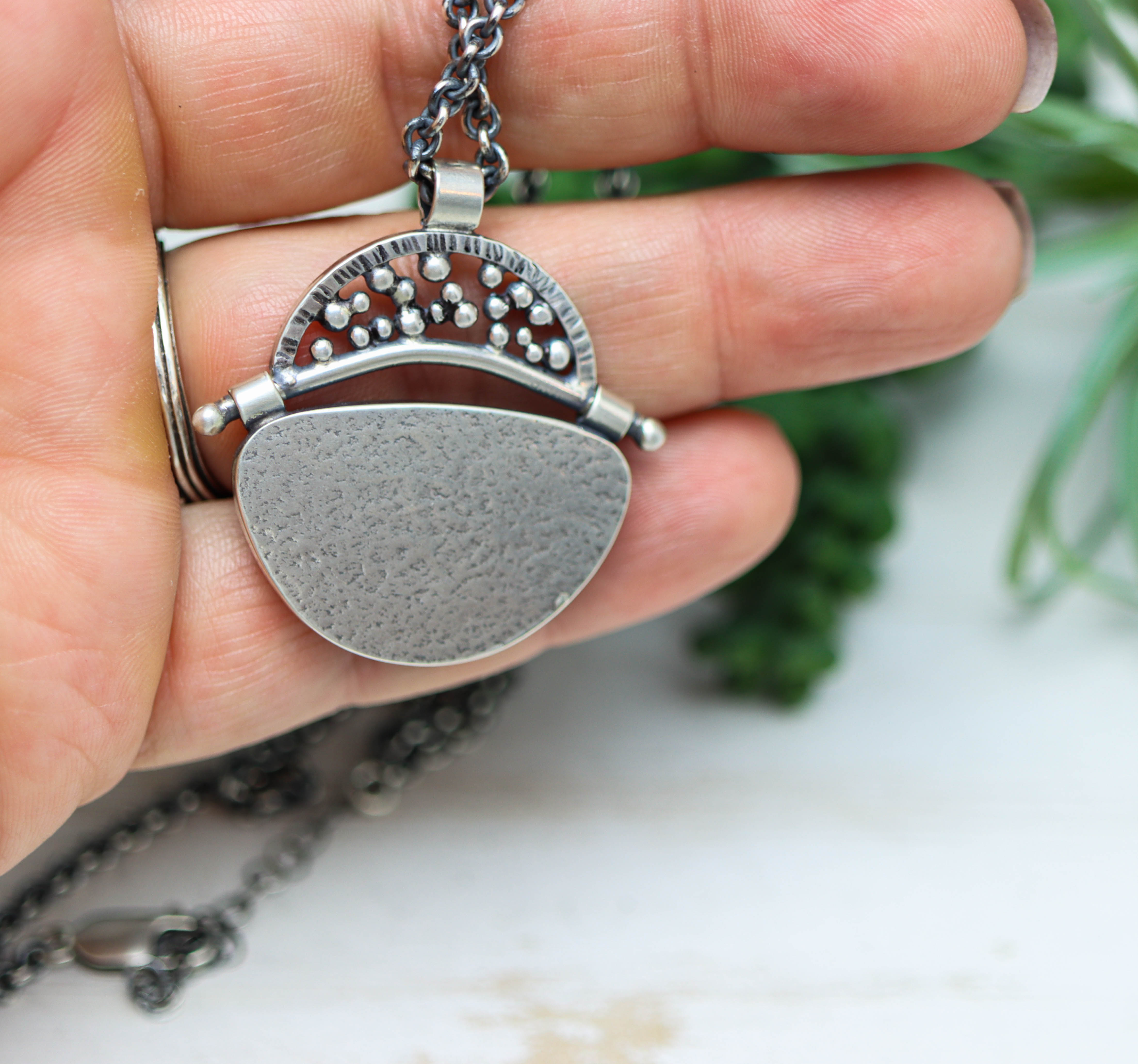 Confetti Agate Chrysocolla and Copper Pendant Sterling Silver Necklace