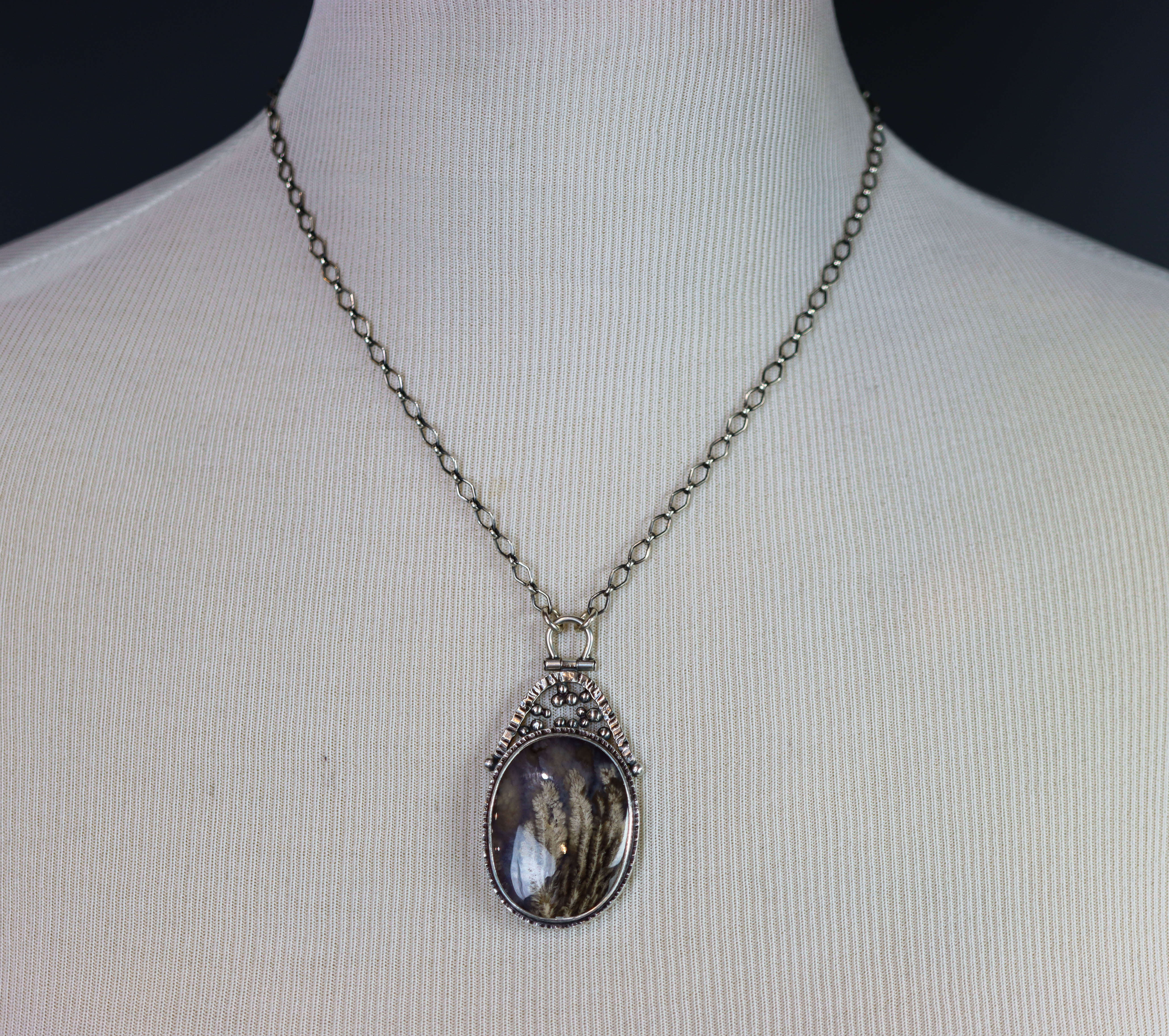 Plume Agate Pendant Necklace Sterling Silver