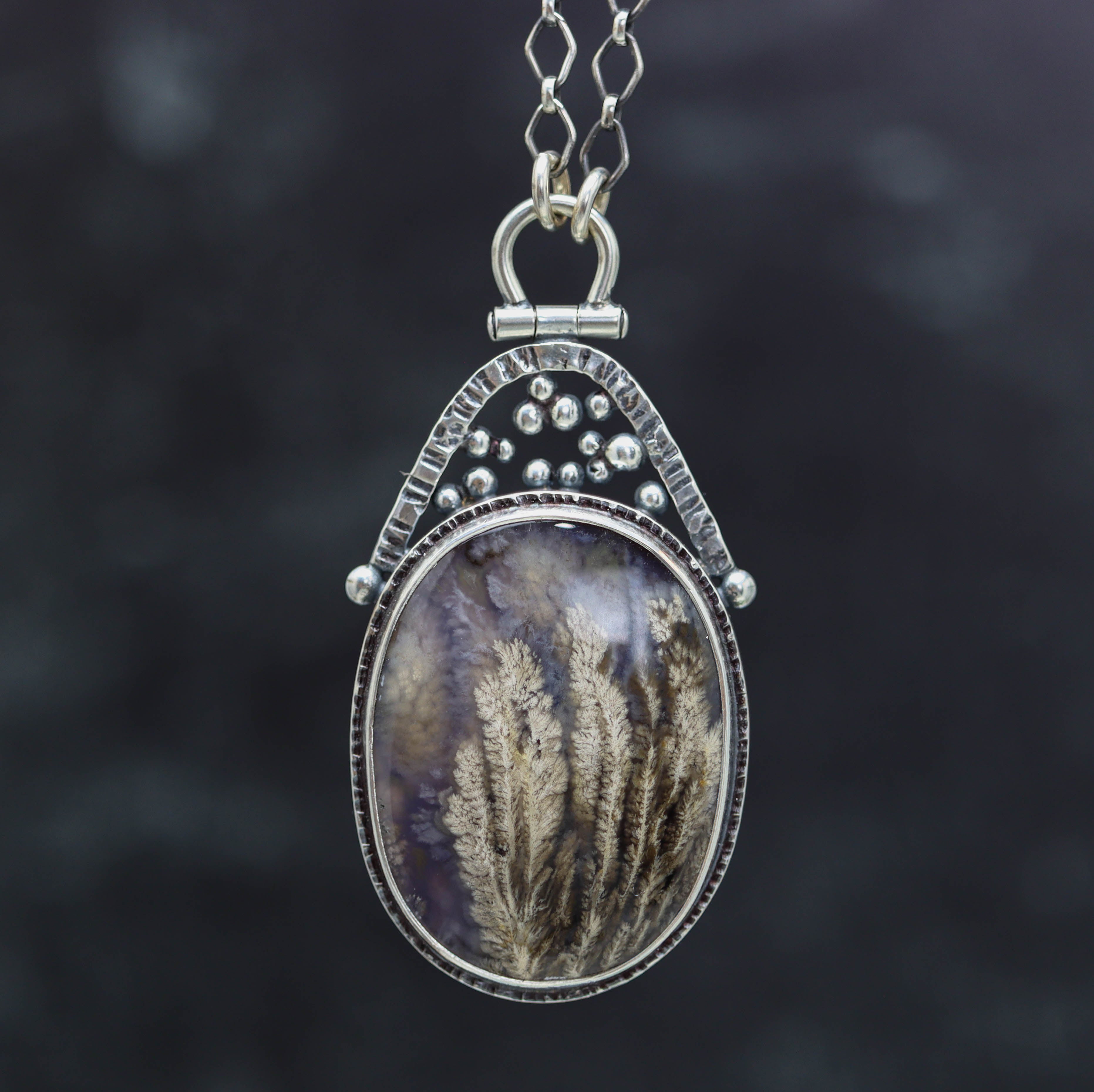 Plume Agate Pendant Necklace Sterling Silver