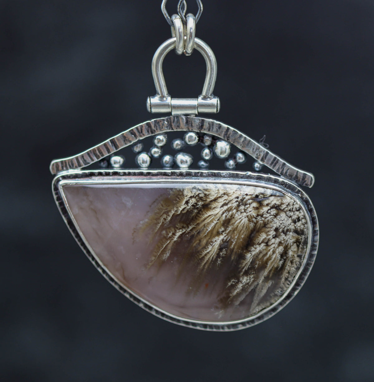 Plume Agate Pendant Necklace Sterling Silver