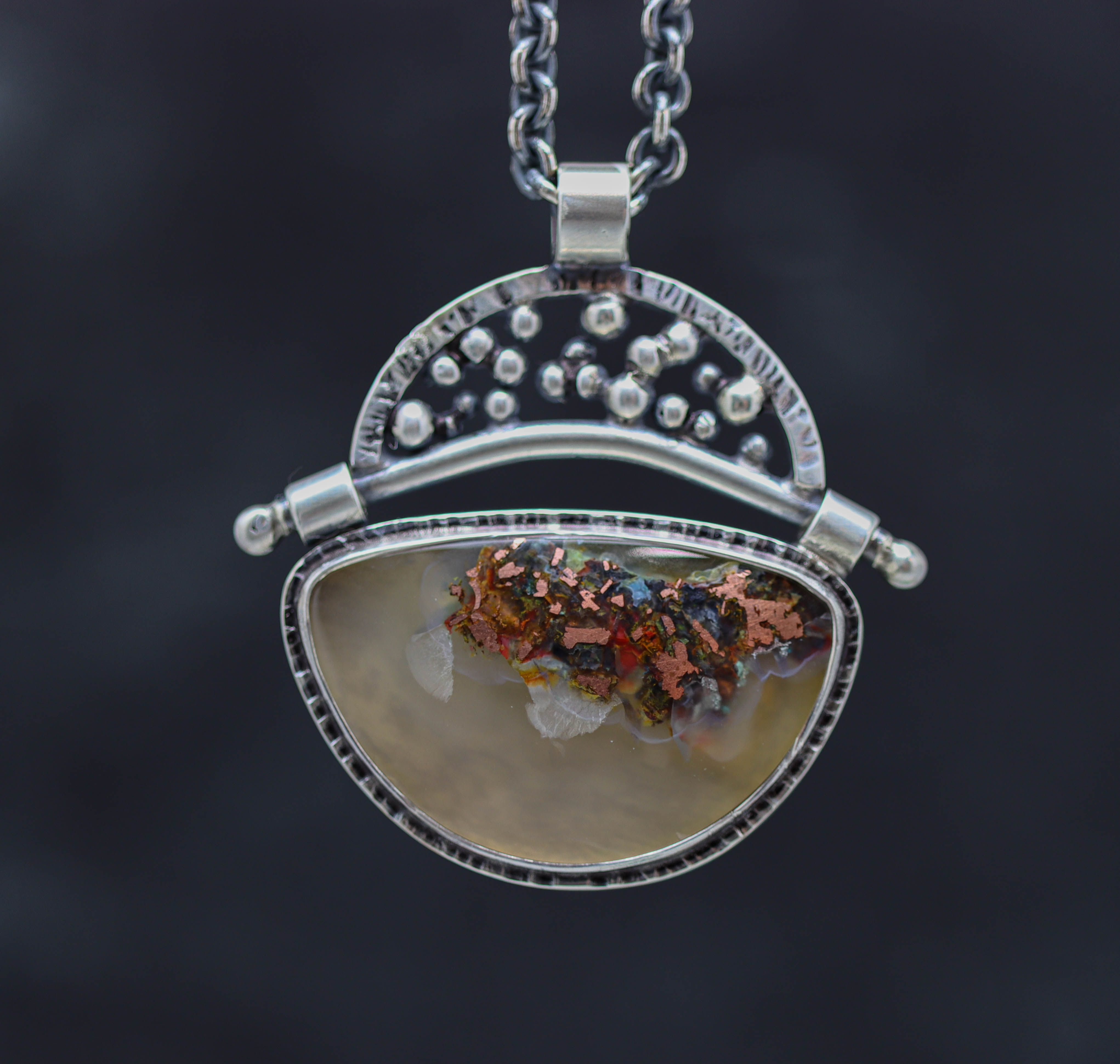 Confetti Agate Chrysocolla and Copper Pendant Sterling Silver Necklace