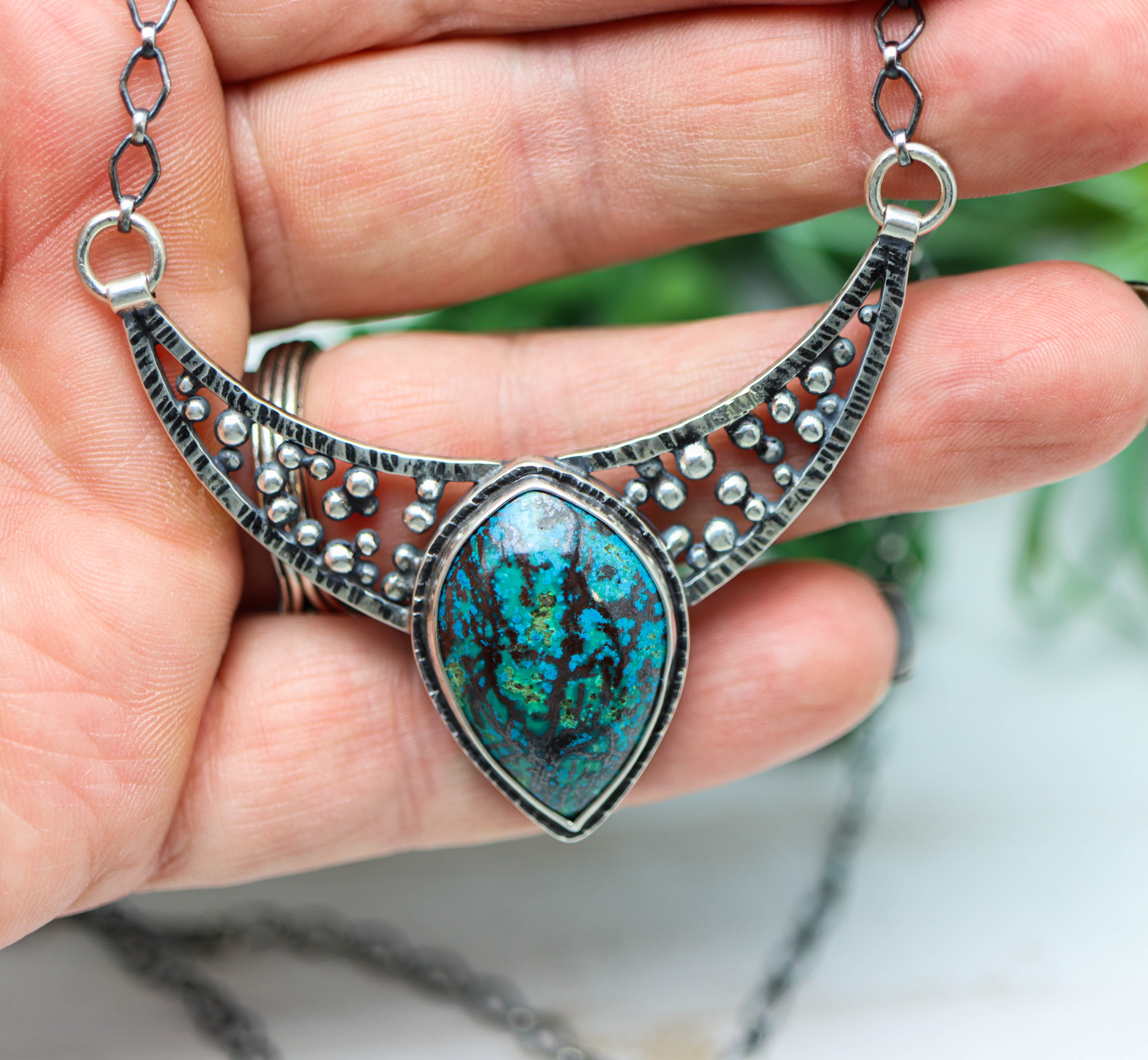 Vivid Blue Shattuckite Pendant Sterling Silver Gemstone Necklace