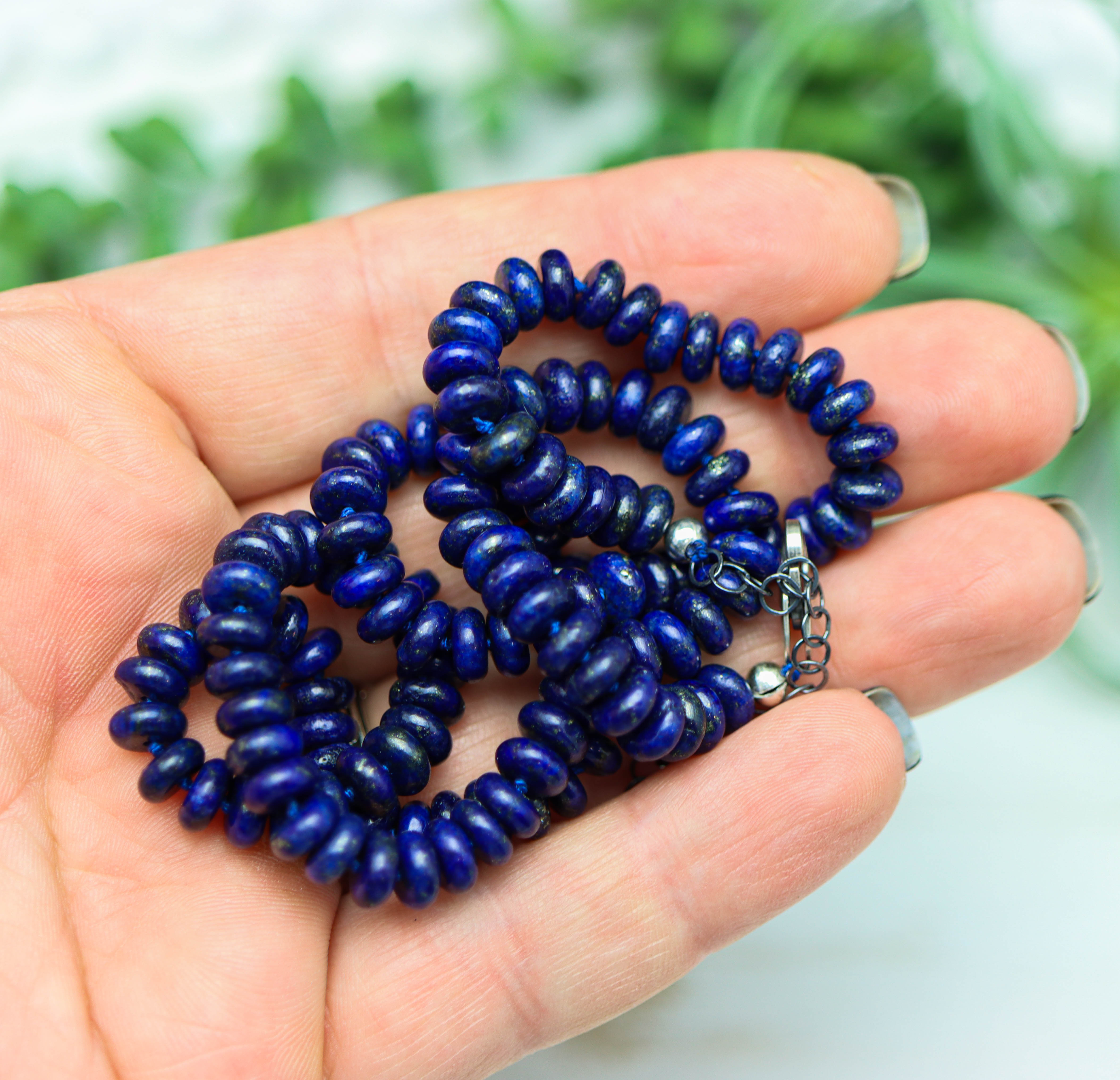 Blue Lapis Hand Knotted Bead Necklace Sterling Silver