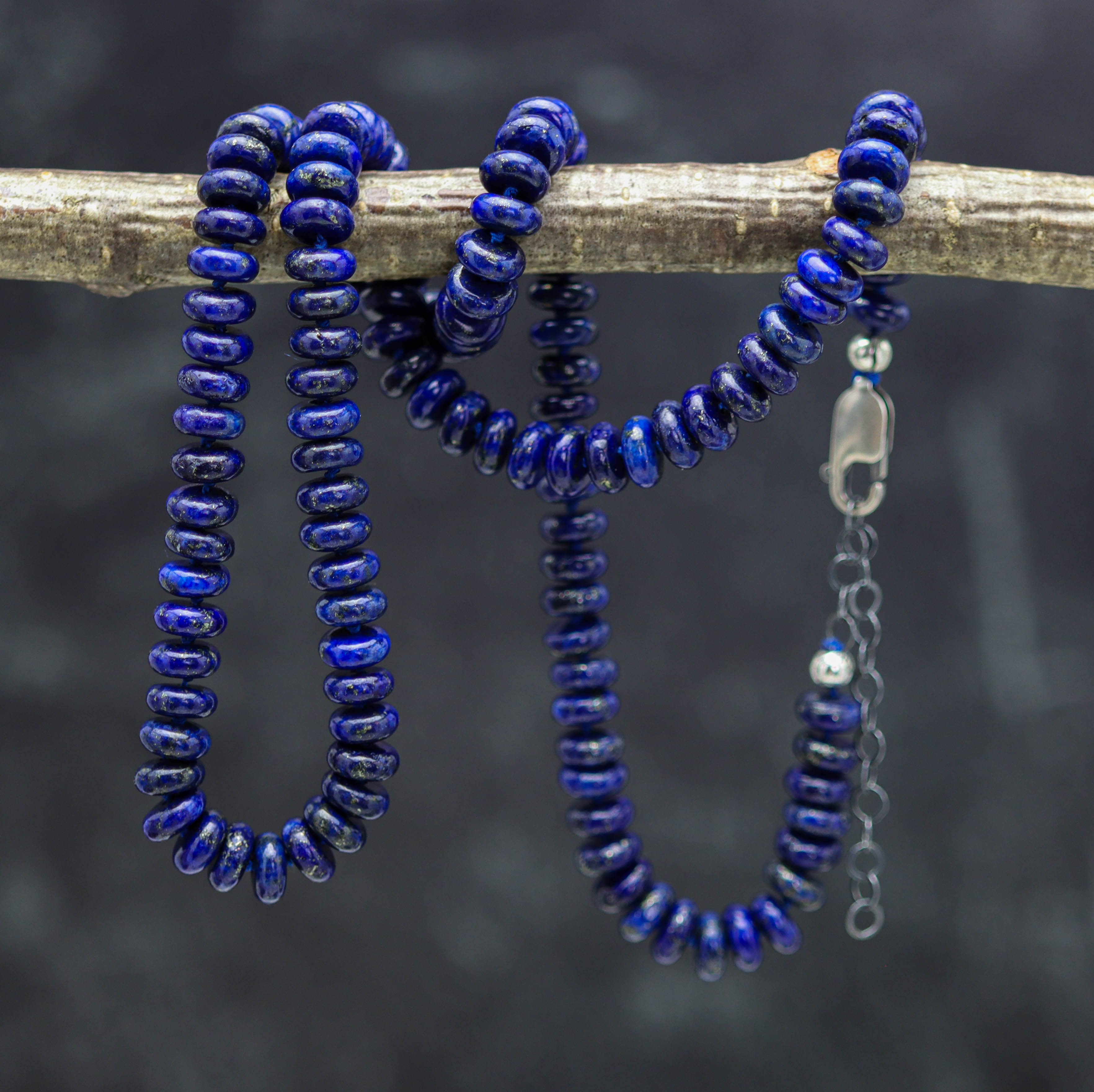 Blue Lapis Hand Knotted Bead Necklace Sterling Silver