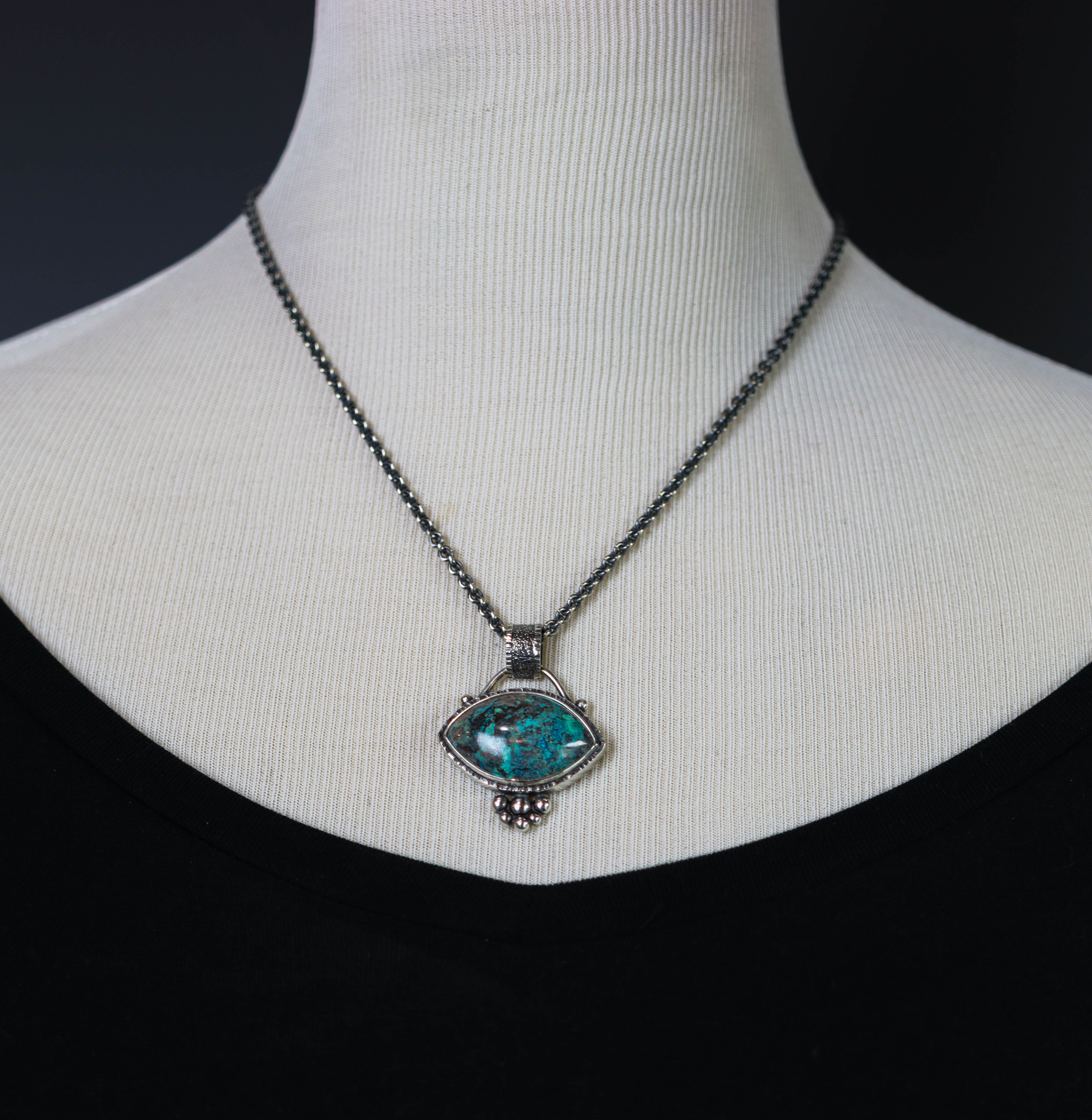 Vivid Blue Shattuckite Pendant Sterling Silver Gemstone Necklace