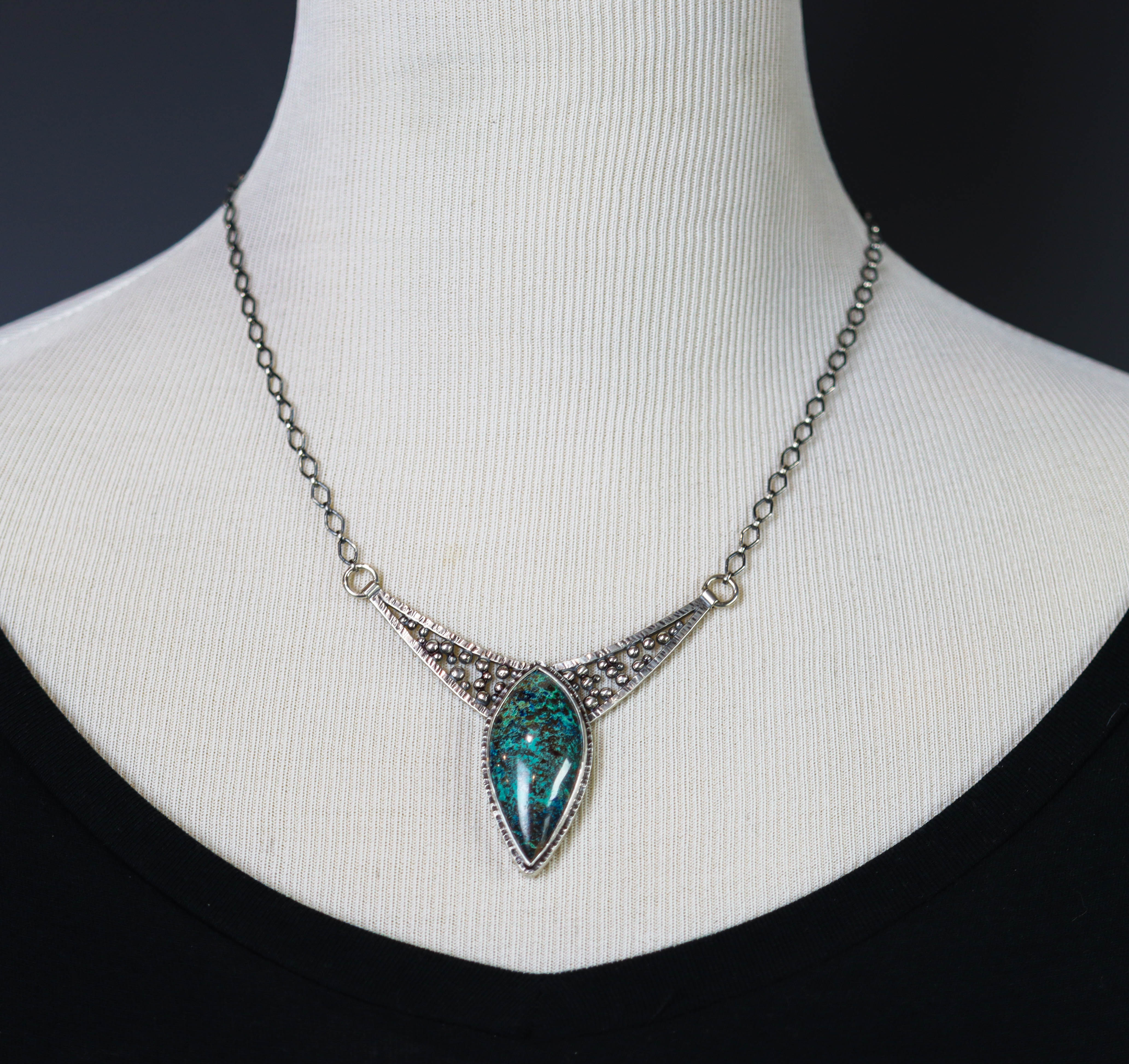 Vivid Blue Shattuckite Pendant Sterling Silver Gemstone Necklace