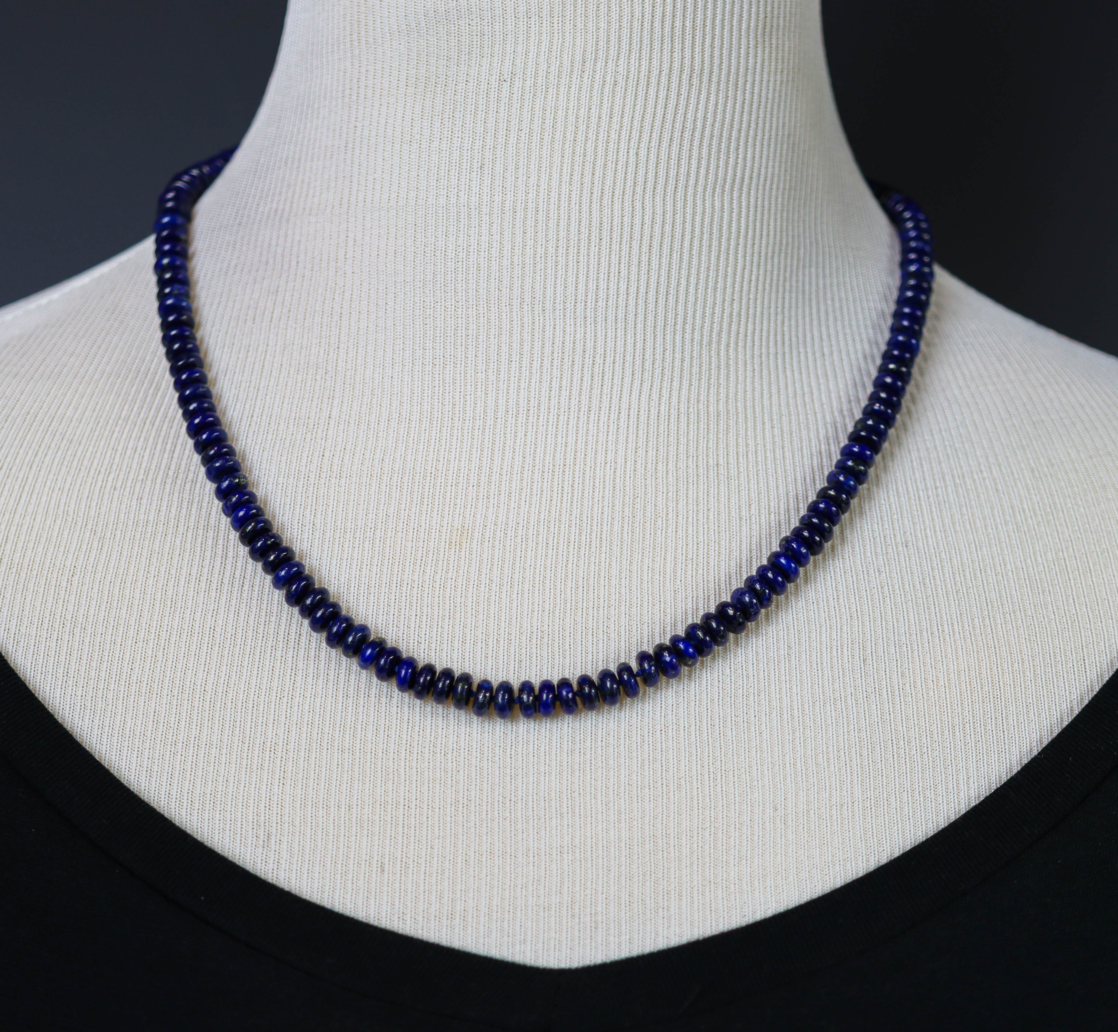 Blue Lapis Hand Knotted Bead Necklace Sterling Silver