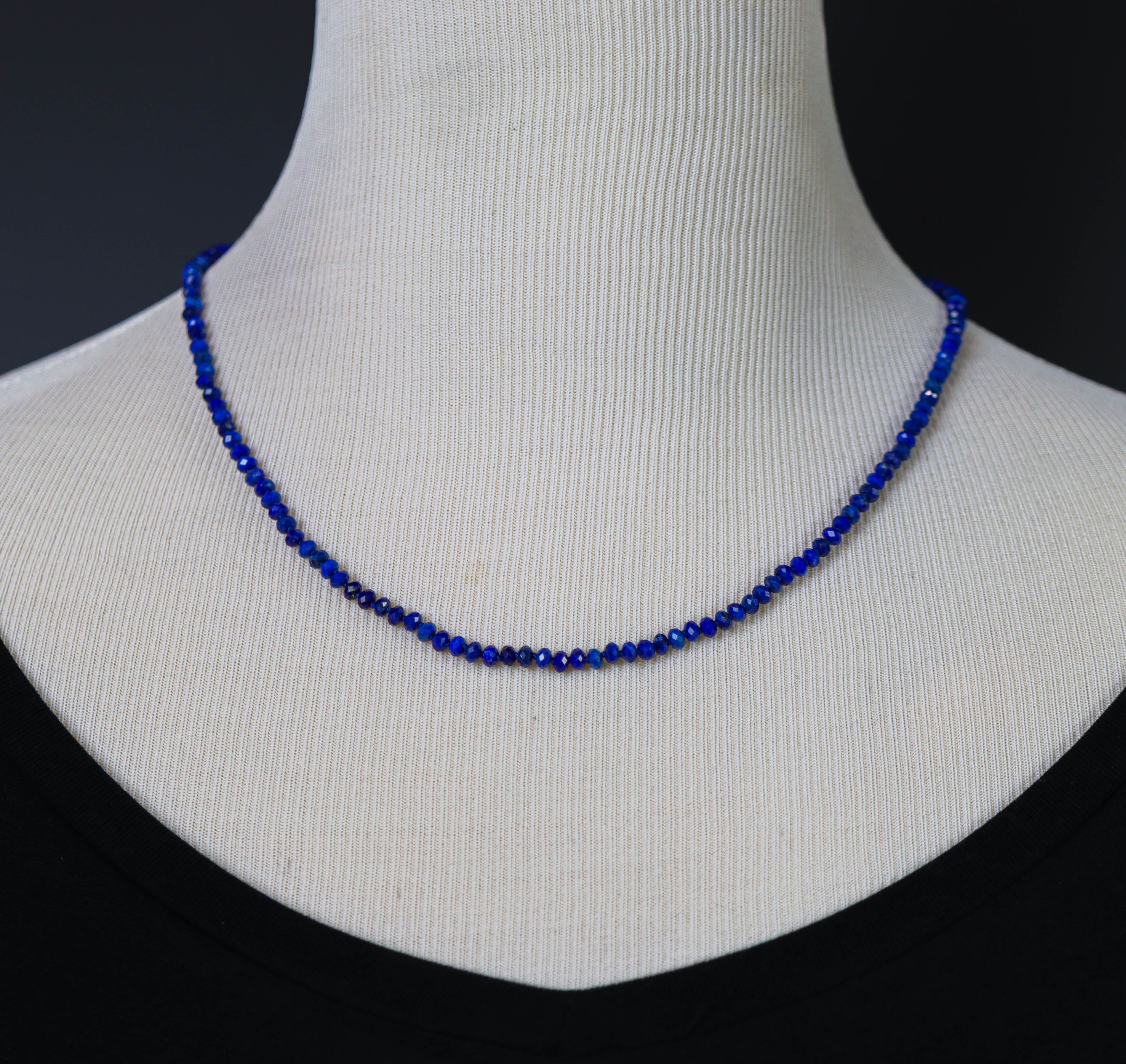 Blue Lapis Hand Knotted Bead Necklace Sterling Silver