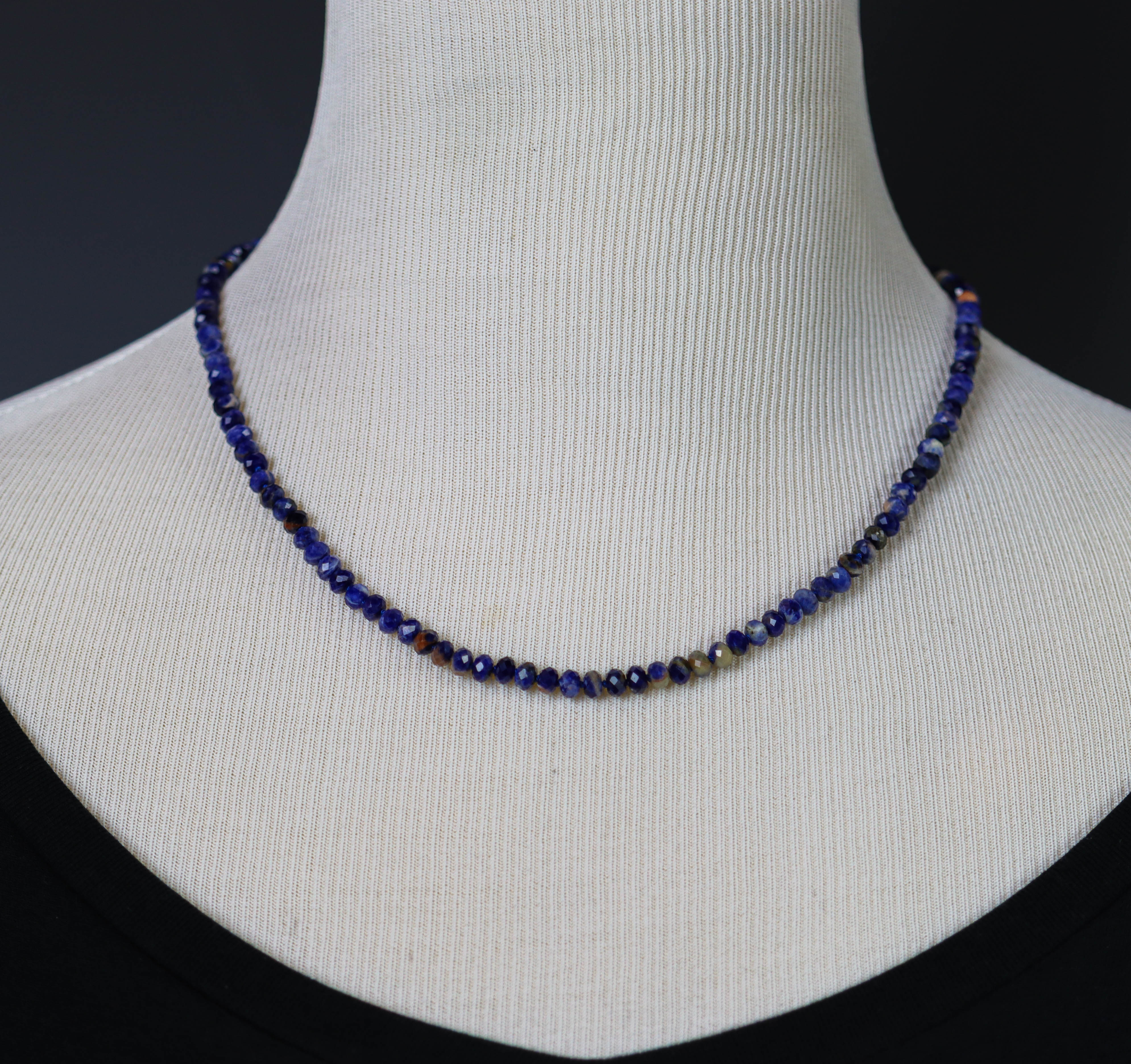 Blue Sodalite Hand Knotted Bead Necklace Sterling Silver