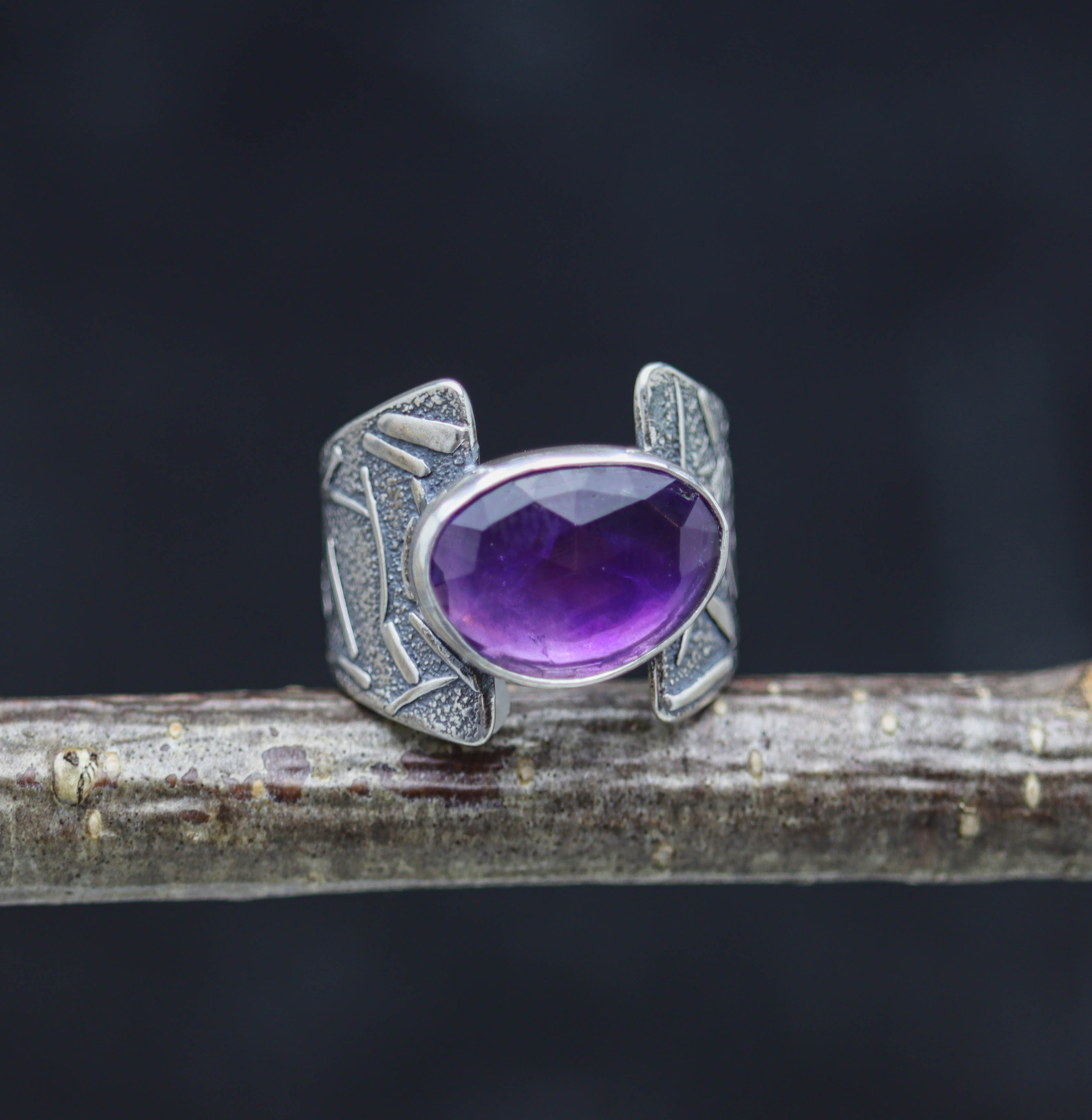 Amethyst Sterling Silver Wide Band Ring Size 7.5