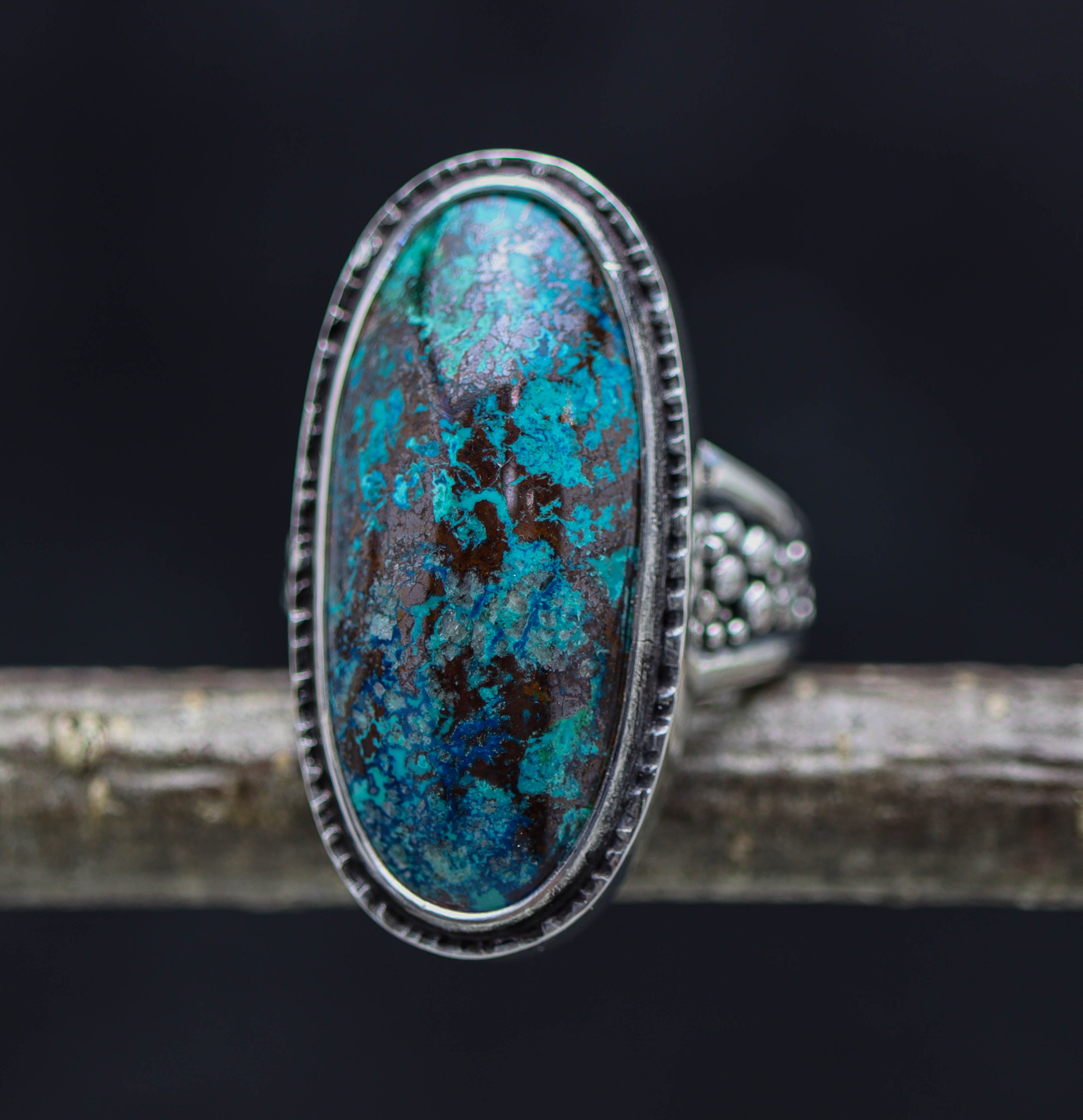 Vivid Blue Shattuckite Sterling Silver Ring Size 7.5