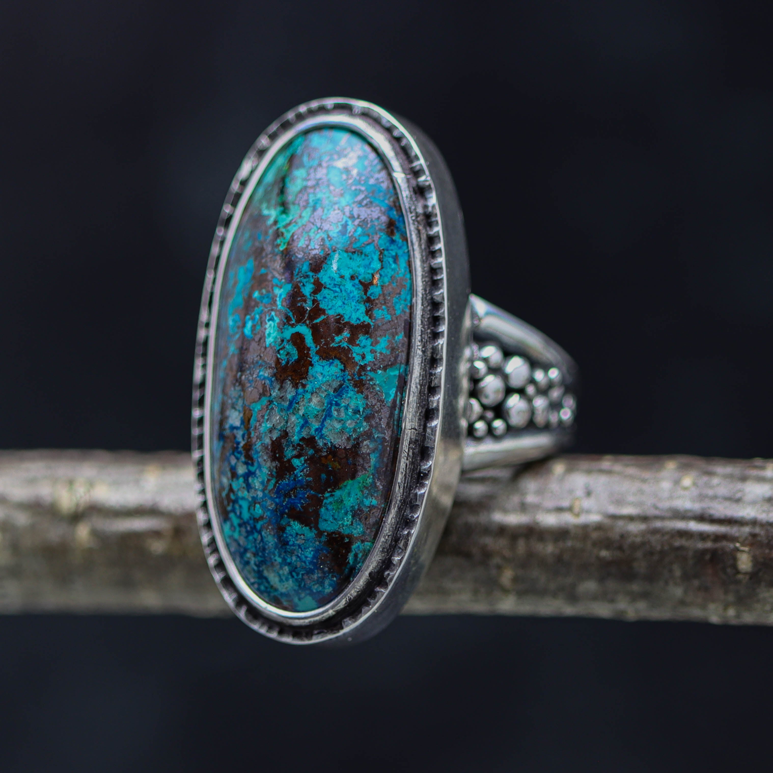Vivid Blue Shattuckite Sterling Silver Ring Size 7.5