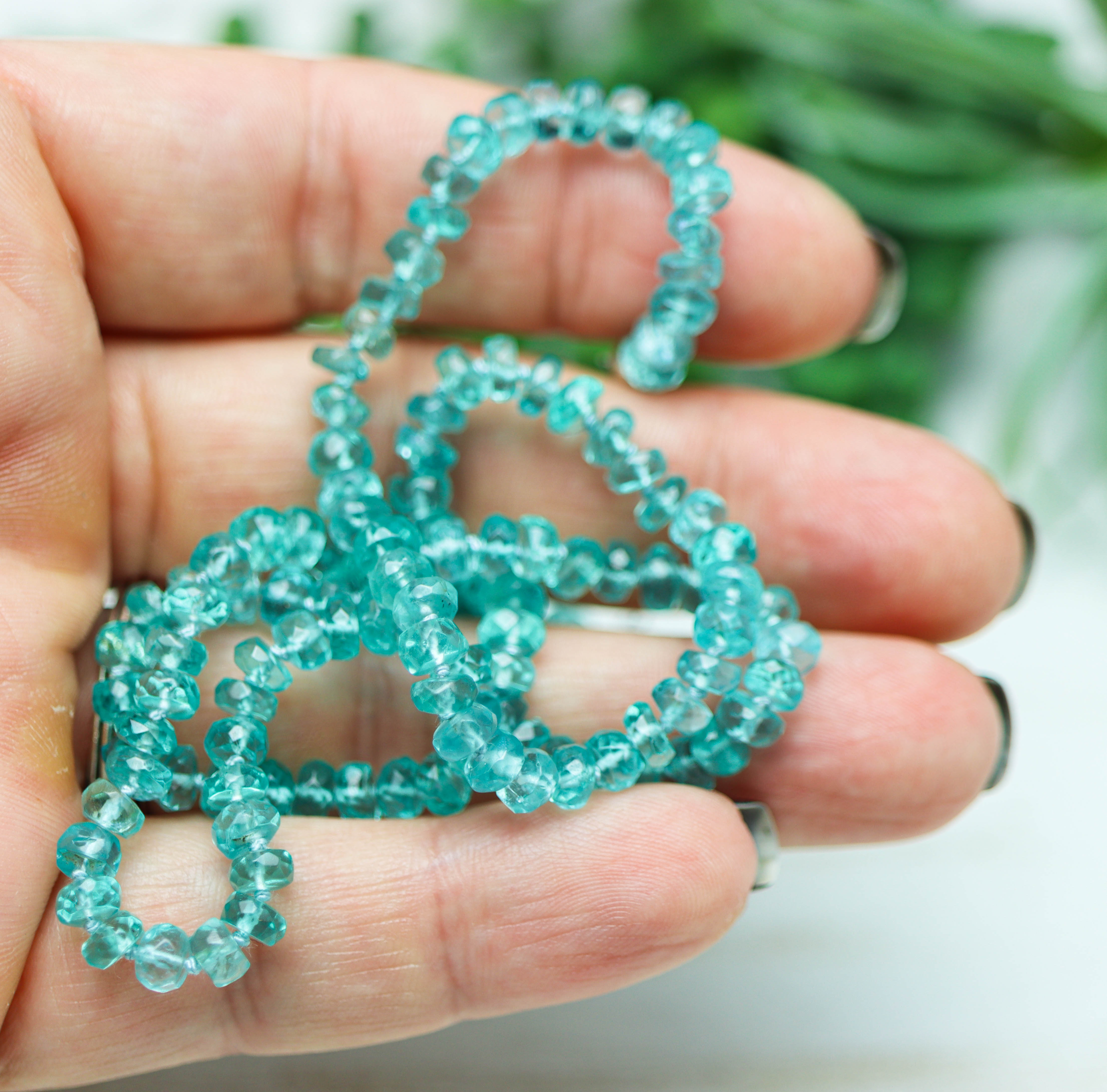 Neon Blue Apatite Hand Knotted Bead Necklace Sterling Silver