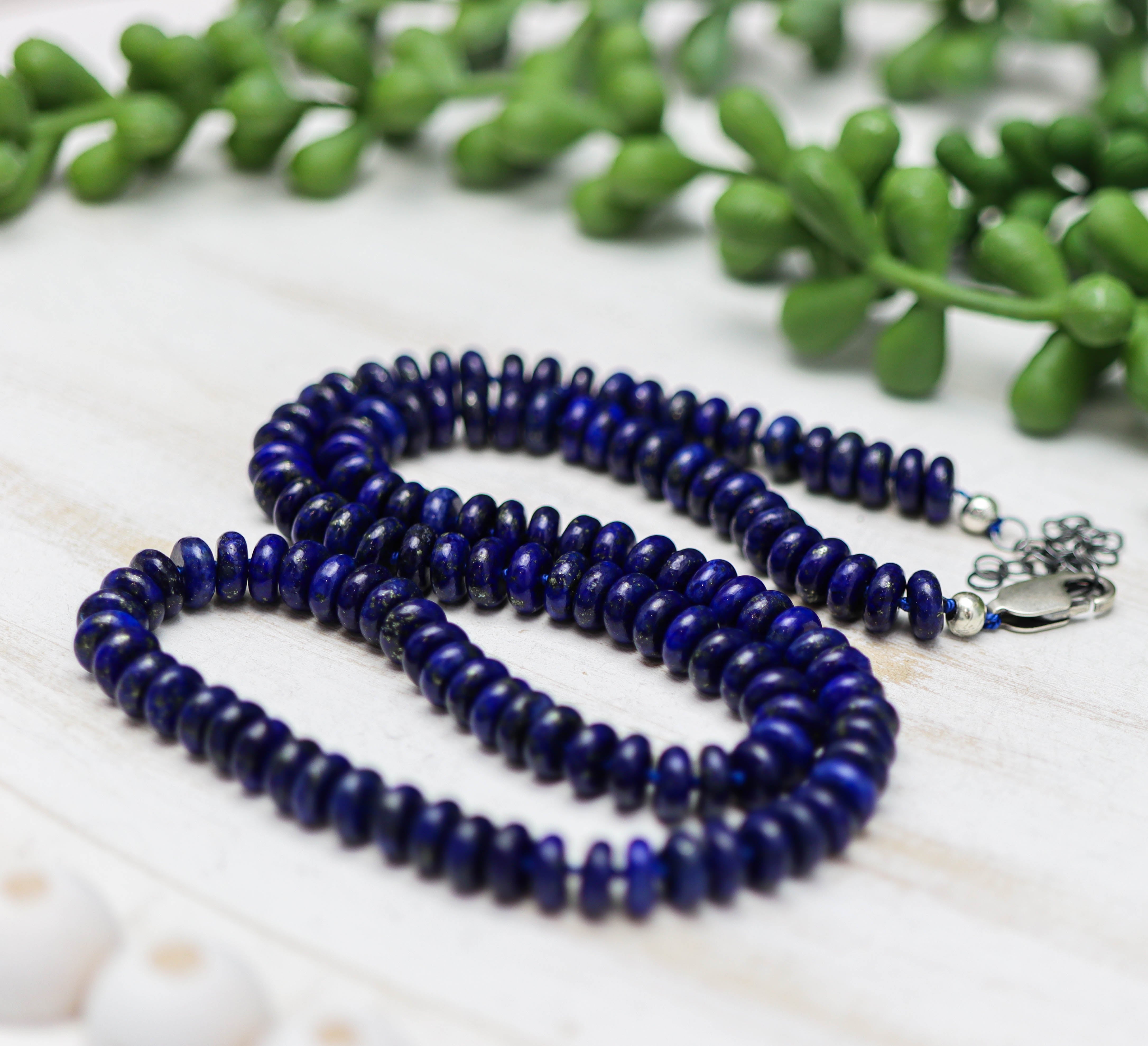 Blue Lapis Hand Knotted Bead Necklace Sterling Silver