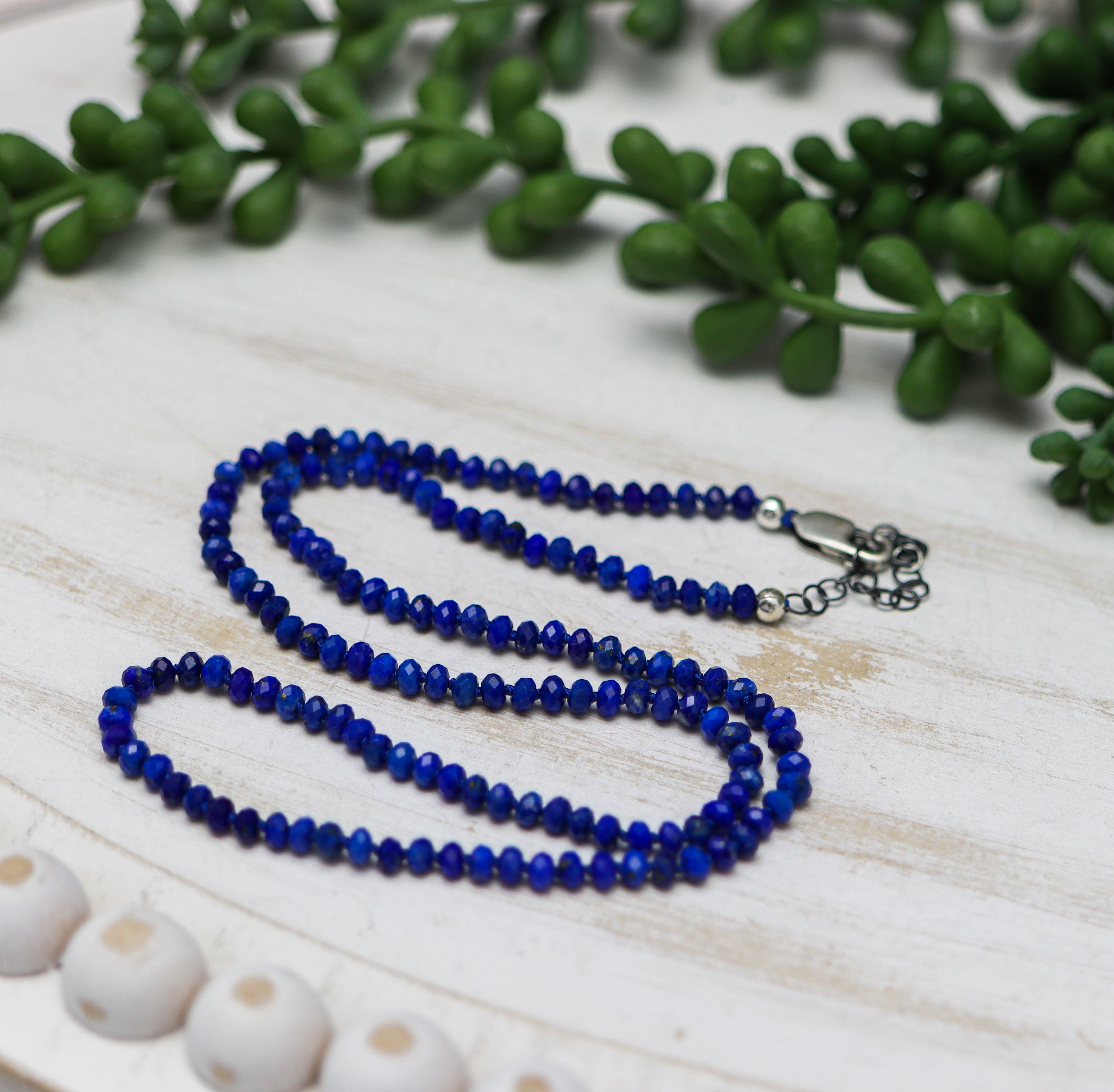 Blue Lapis Hand Knotted Bead Necklace Sterling Silver