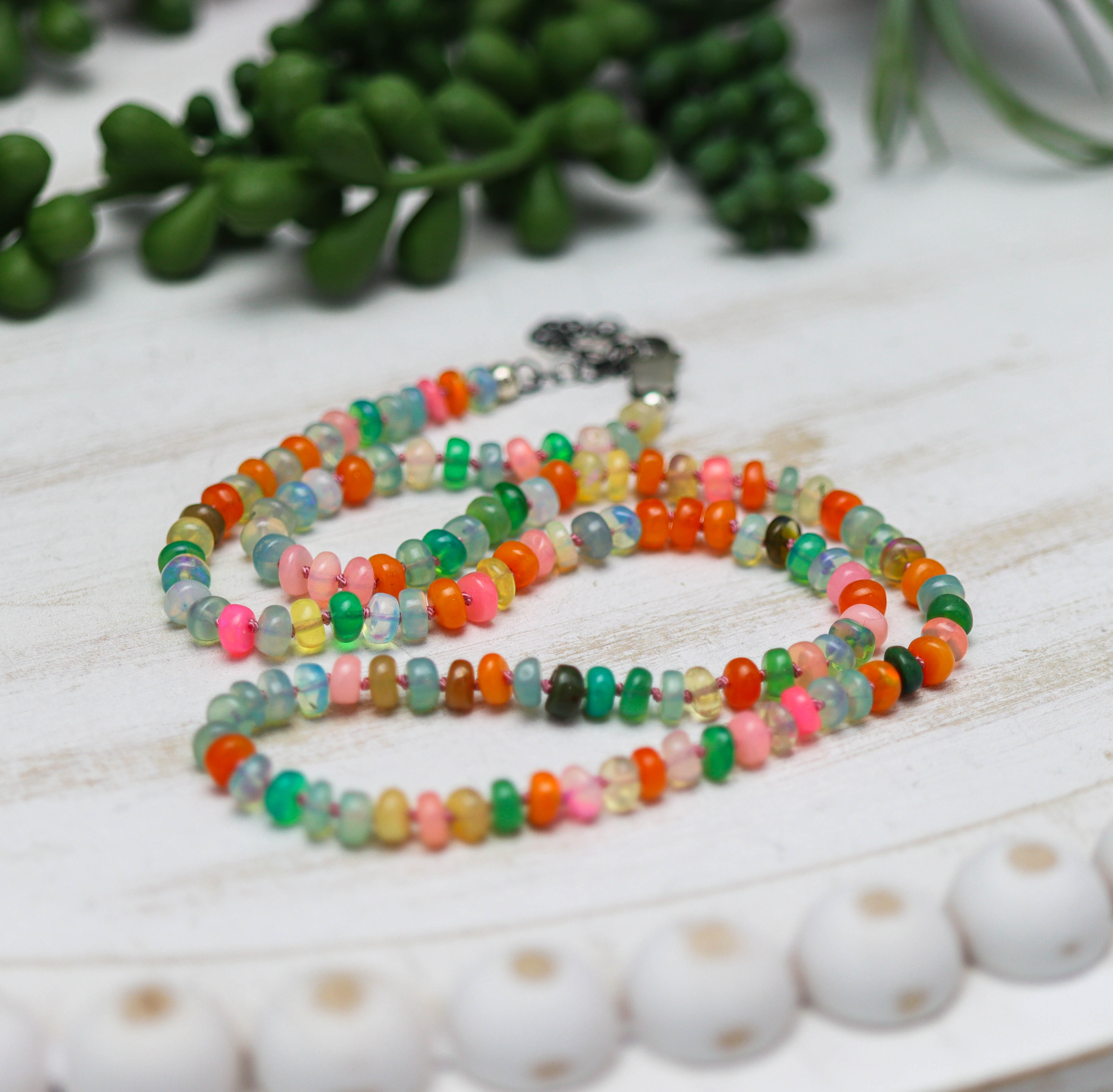 Dyed Multicolor Opal Hand-Knotted Strand Necklace in Sterling Silver