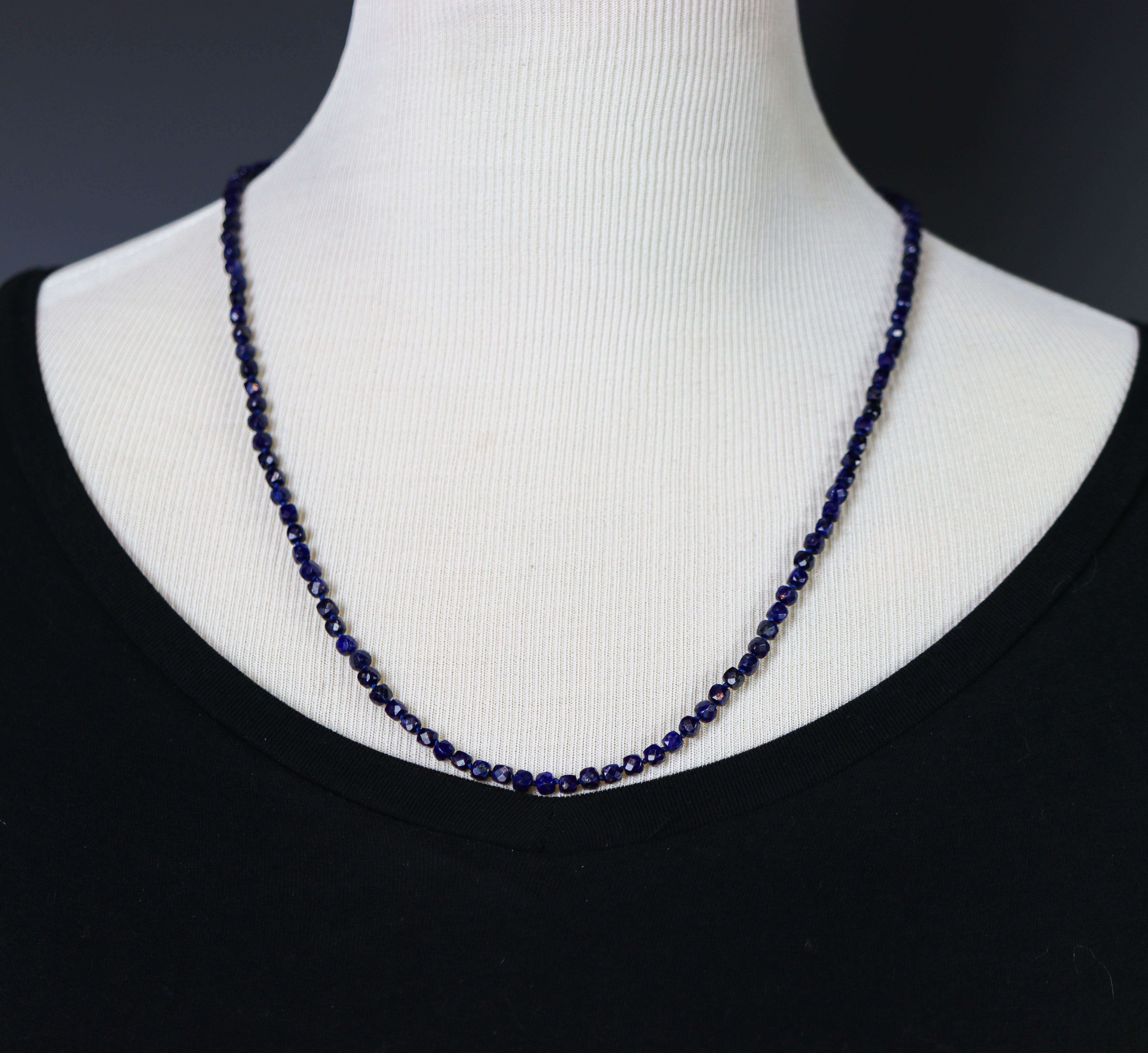 Blue Lapis Hand Knotted Bead Necklace Sterling Silver