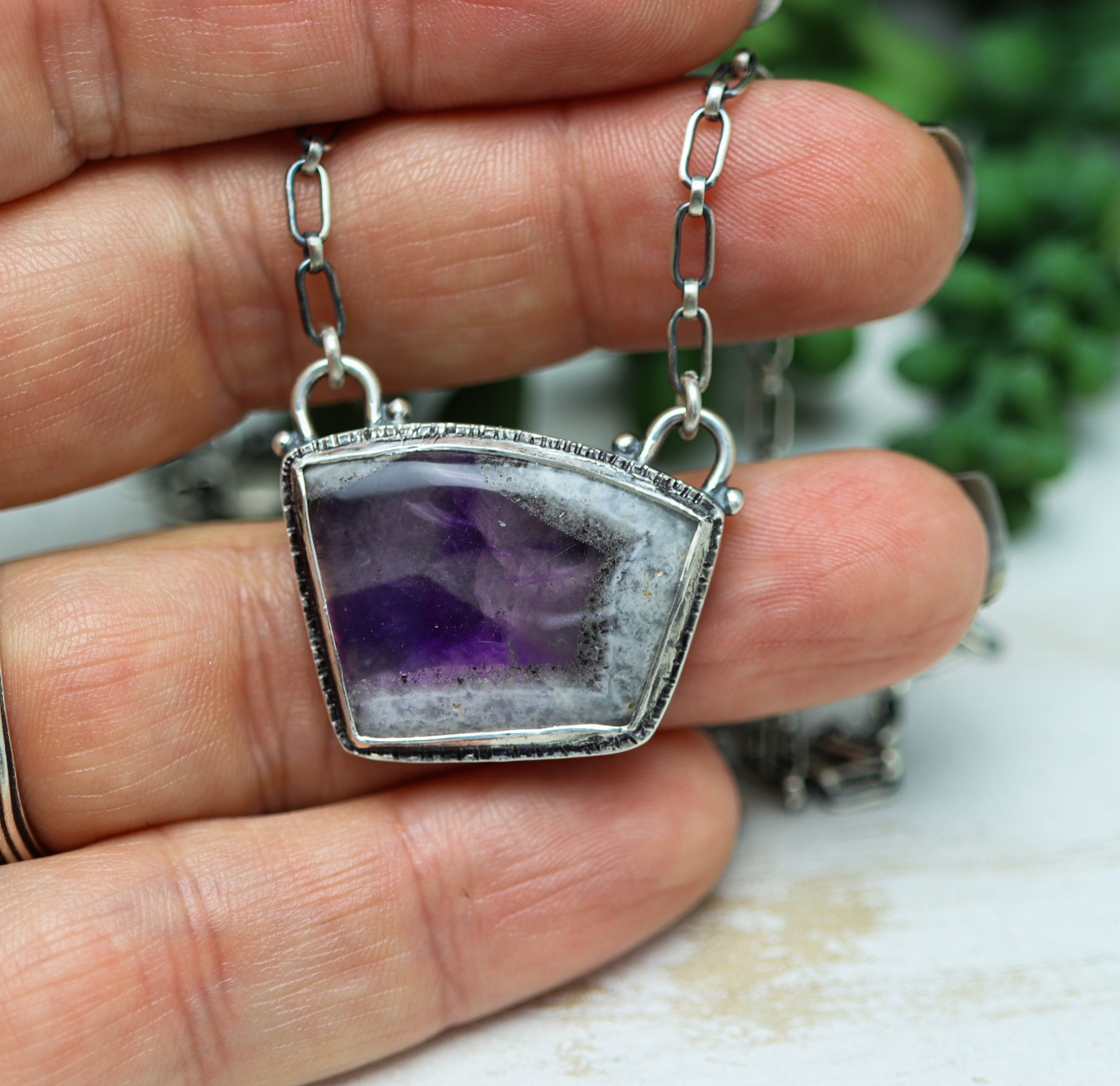 Trapiche Amethyst Pendant Necklace in Sterling Silver