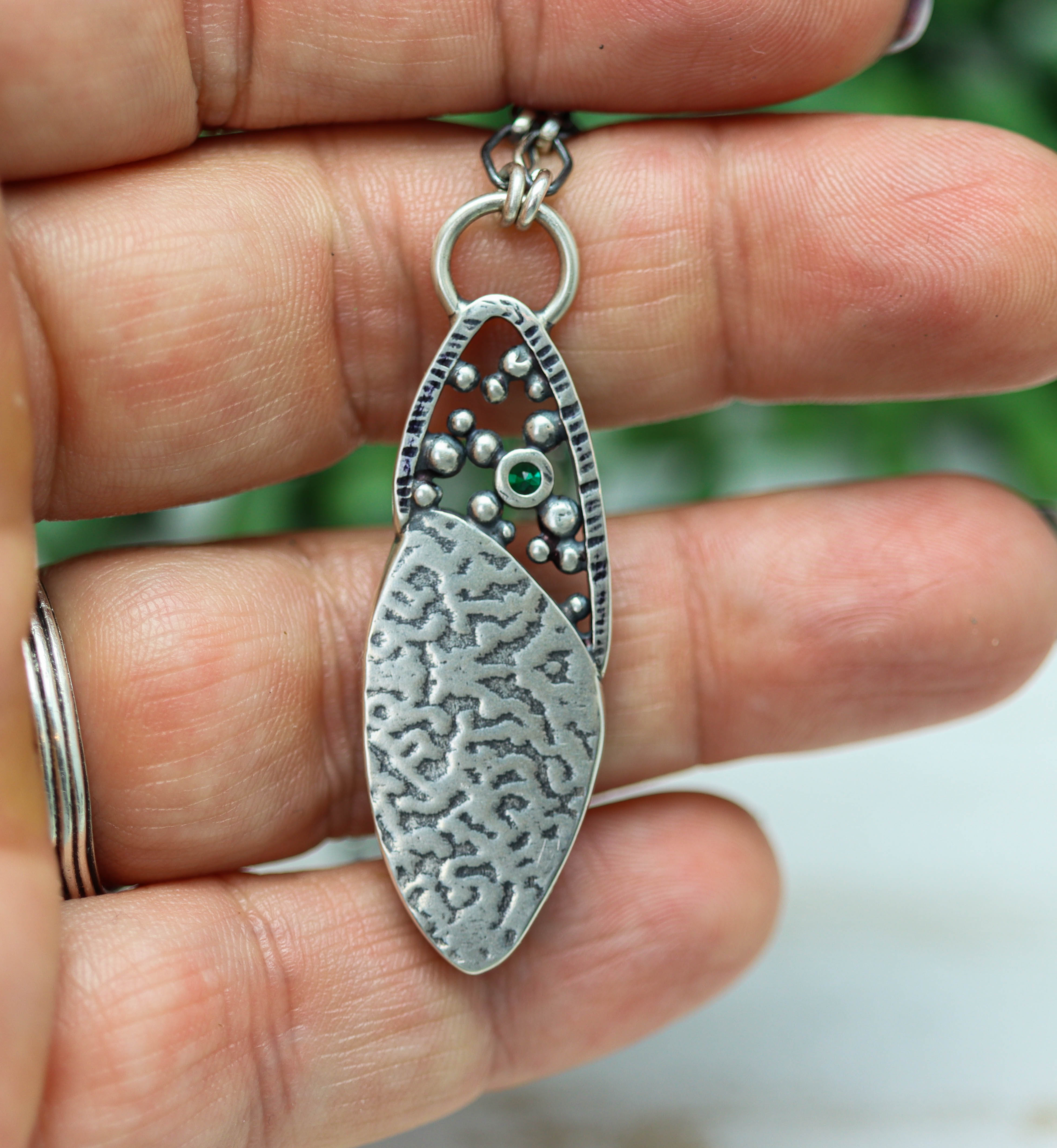 Emerald and Uvarovite Garnet Necklace in Sterling Silver