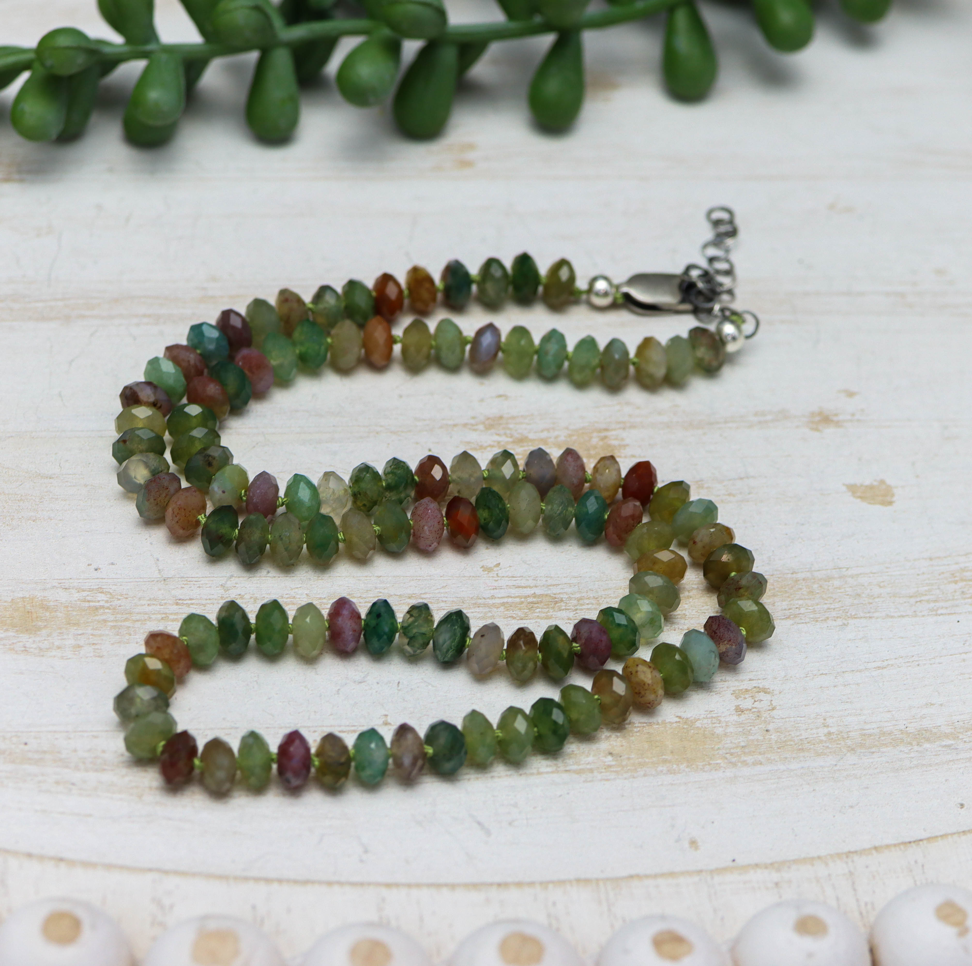 Indian Agate Hand Knotted Bead Necklace Sterling Silver