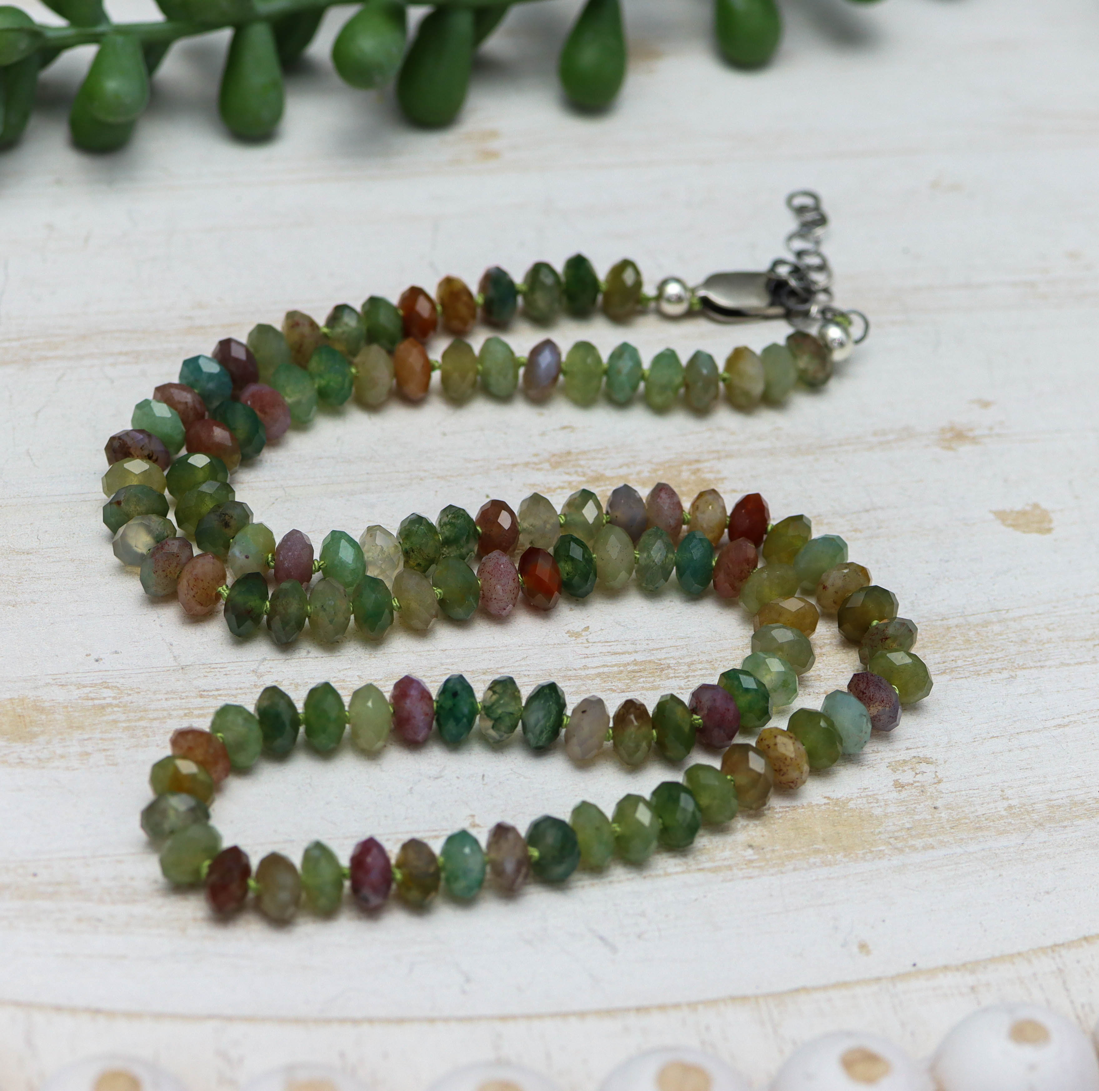 Indian Agate Hand Knotted Bead Necklace Sterling Silver