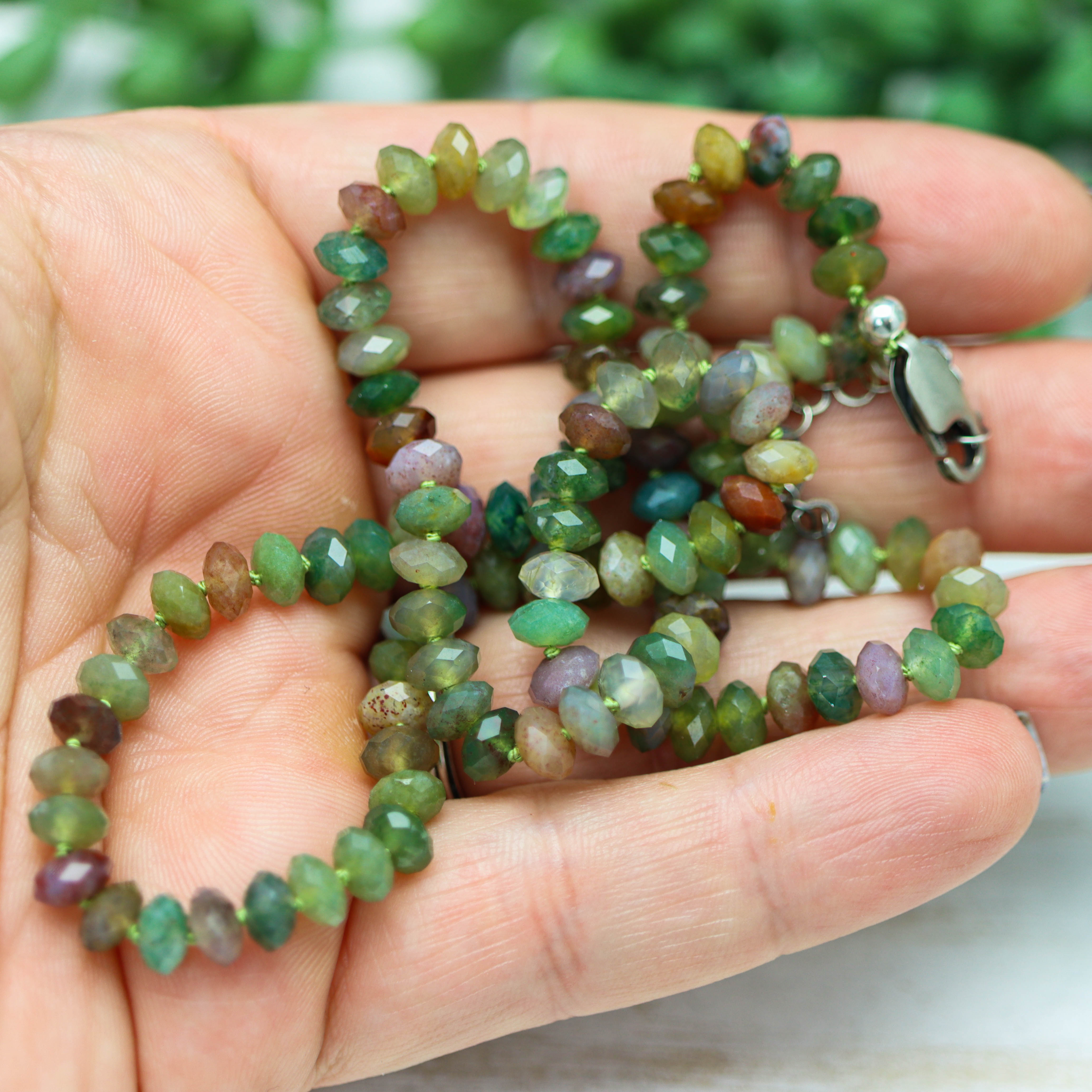 Indian Agate Hand Knotted Bead Necklace Sterling Silver