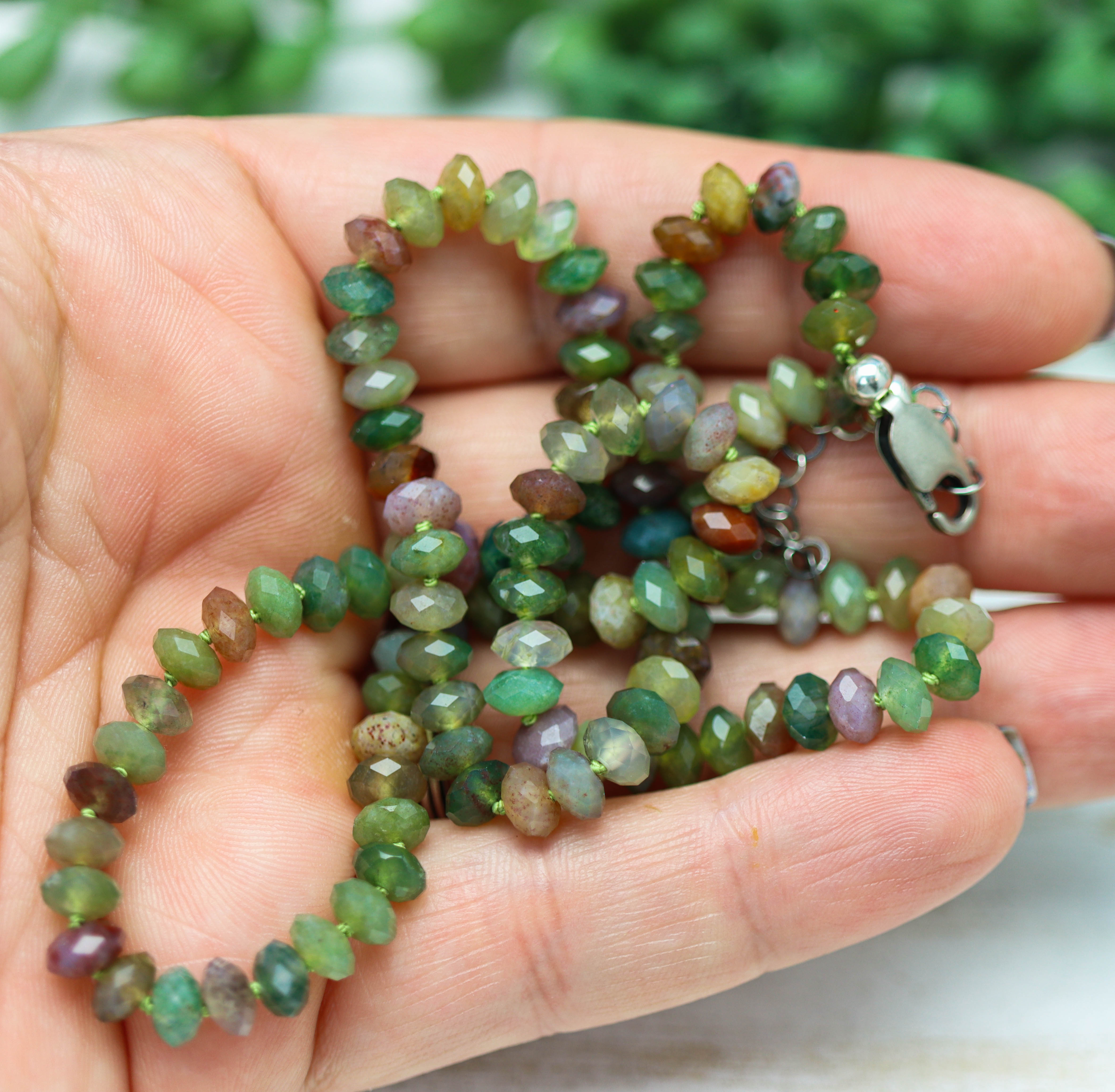 Indian Agate Hand Knotted Bead Necklace Sterling Silver