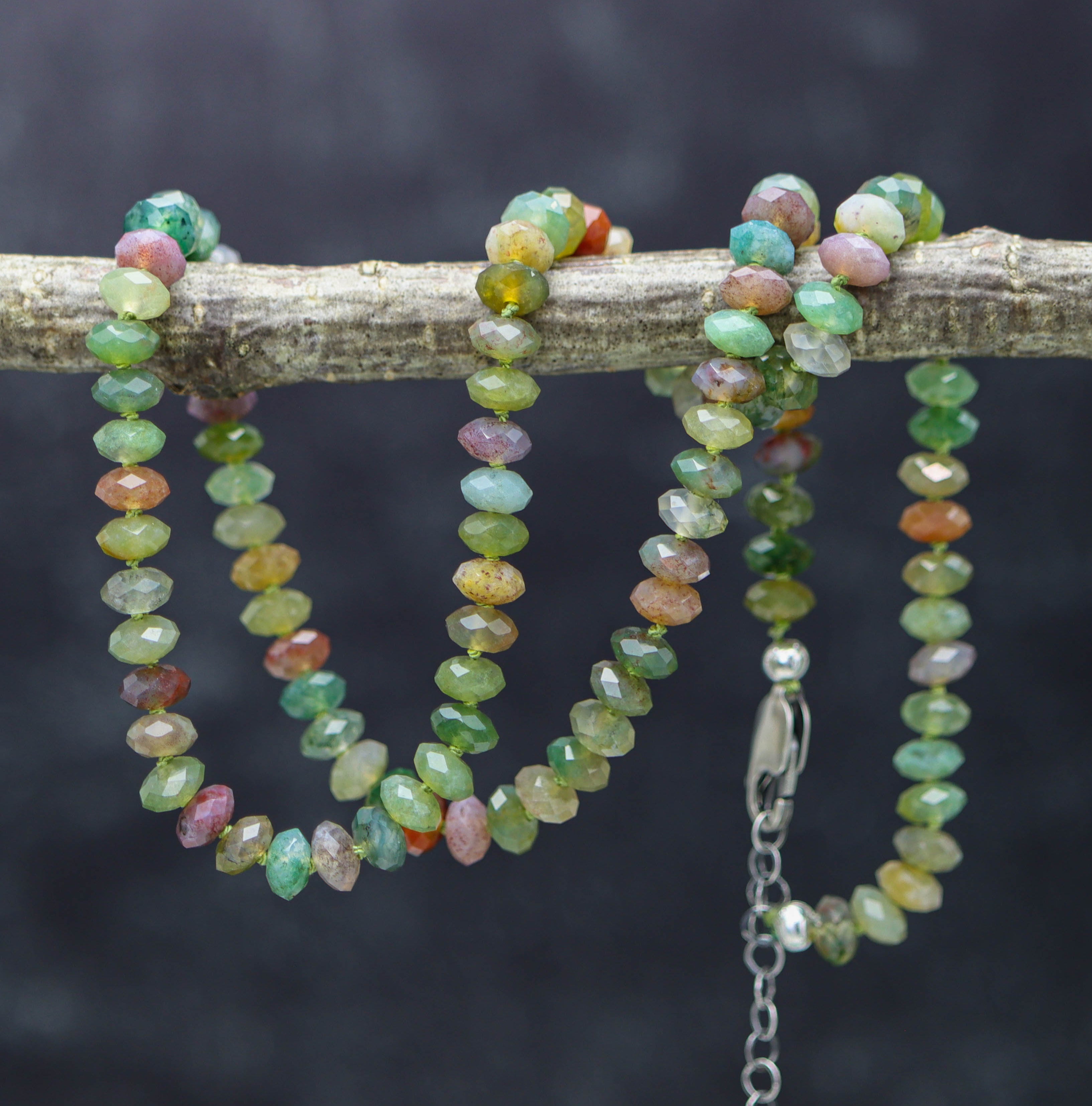 Indian Agate Hand Knotted Bead Necklace Sterling Silver