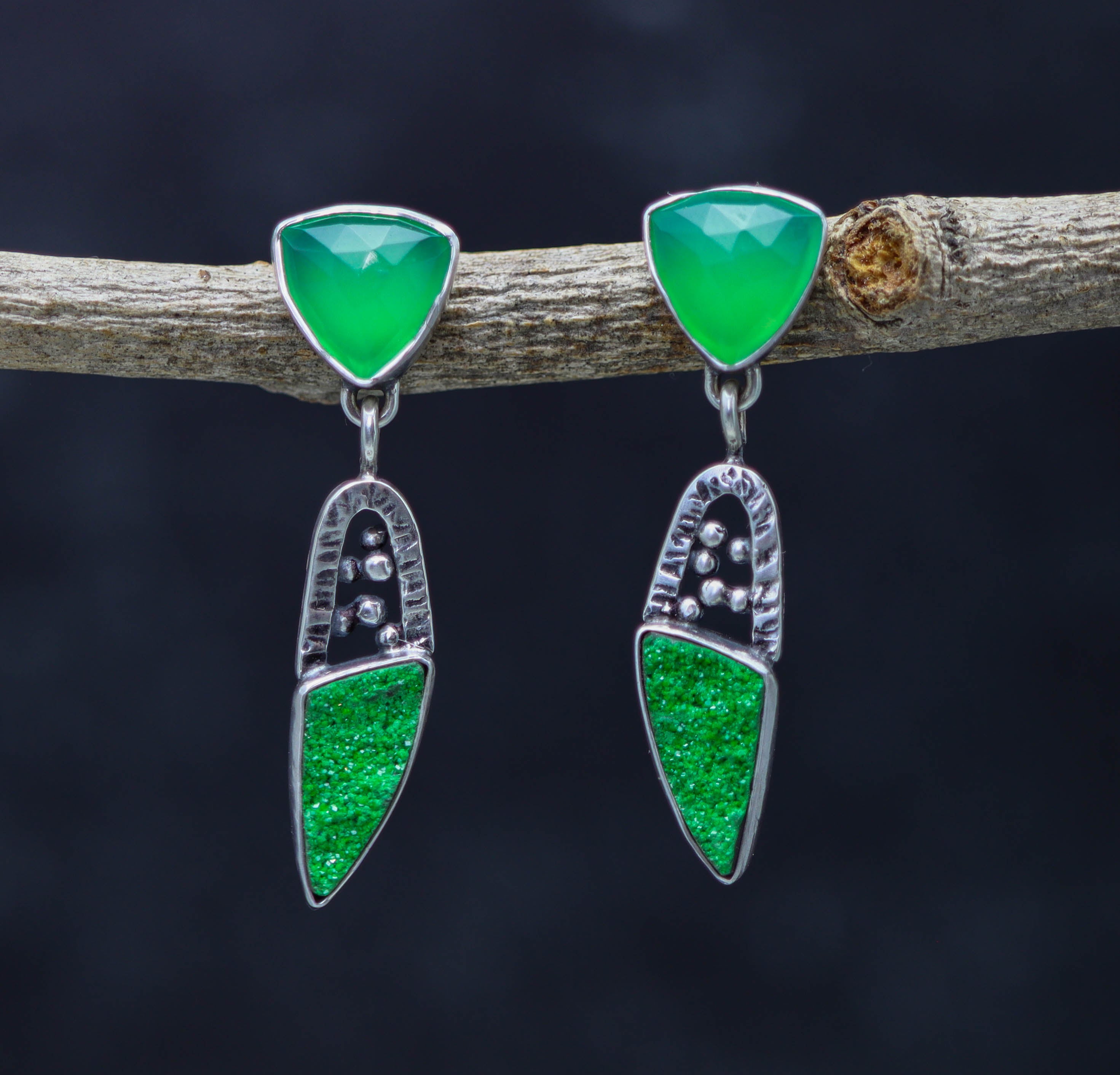 Chrysoprase and Uvarovite Garnet Earrings in Sterling Silver