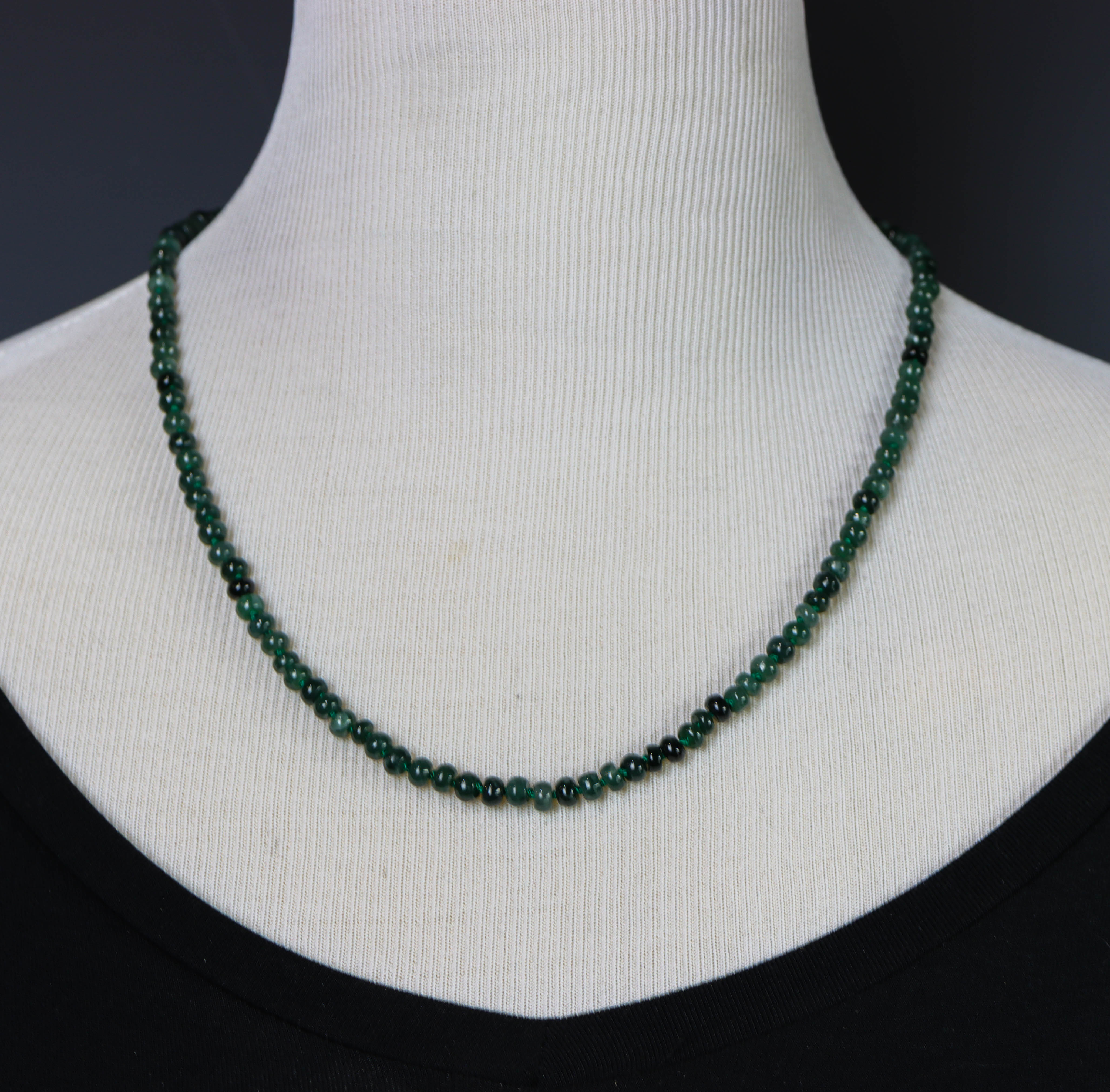 Guatemalan Green Jade Hand Knotted Bead Necklace Sterling Silver