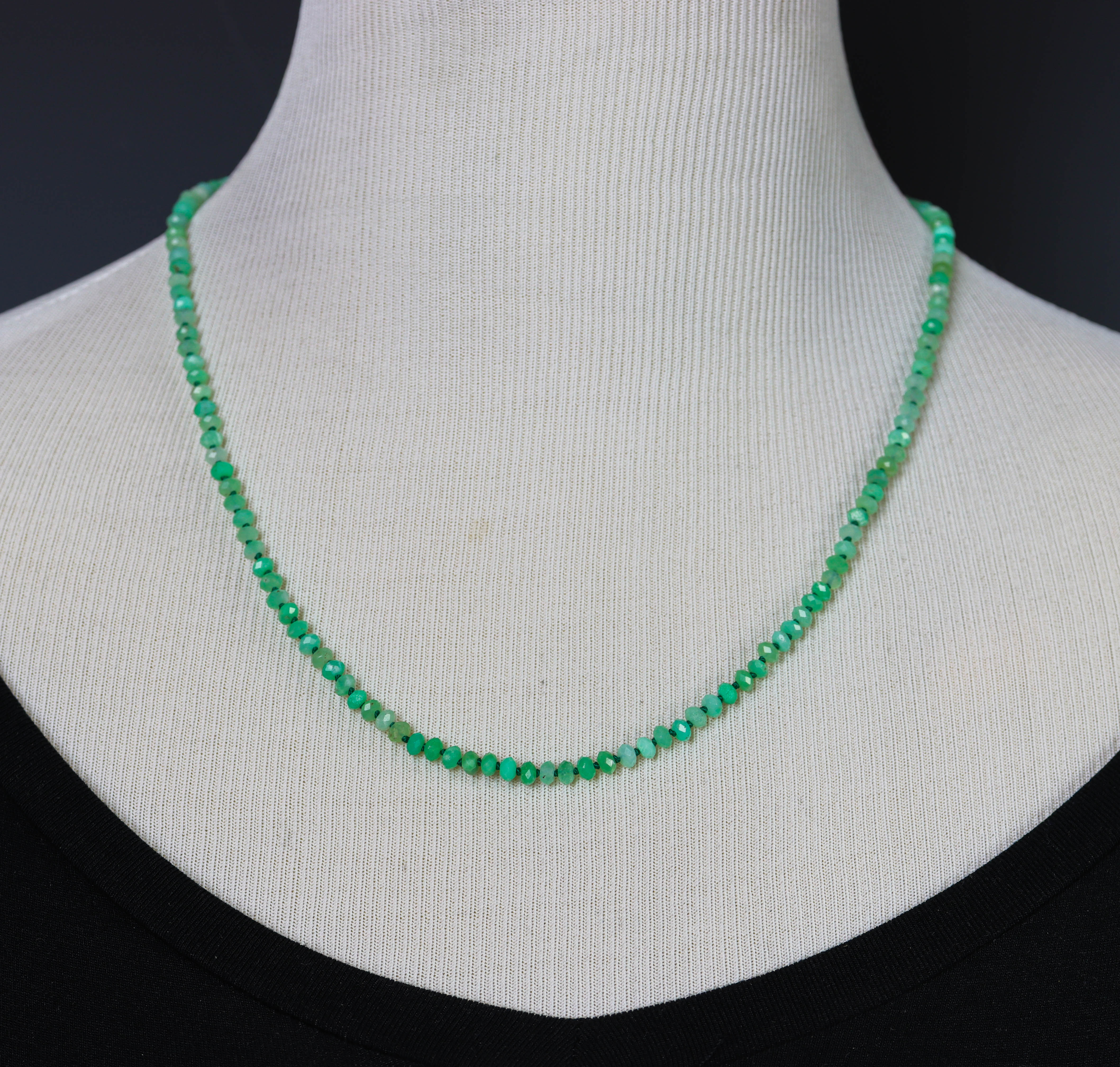 Chrysoprase Hand Knotted Bead Necklace Sterling Silver