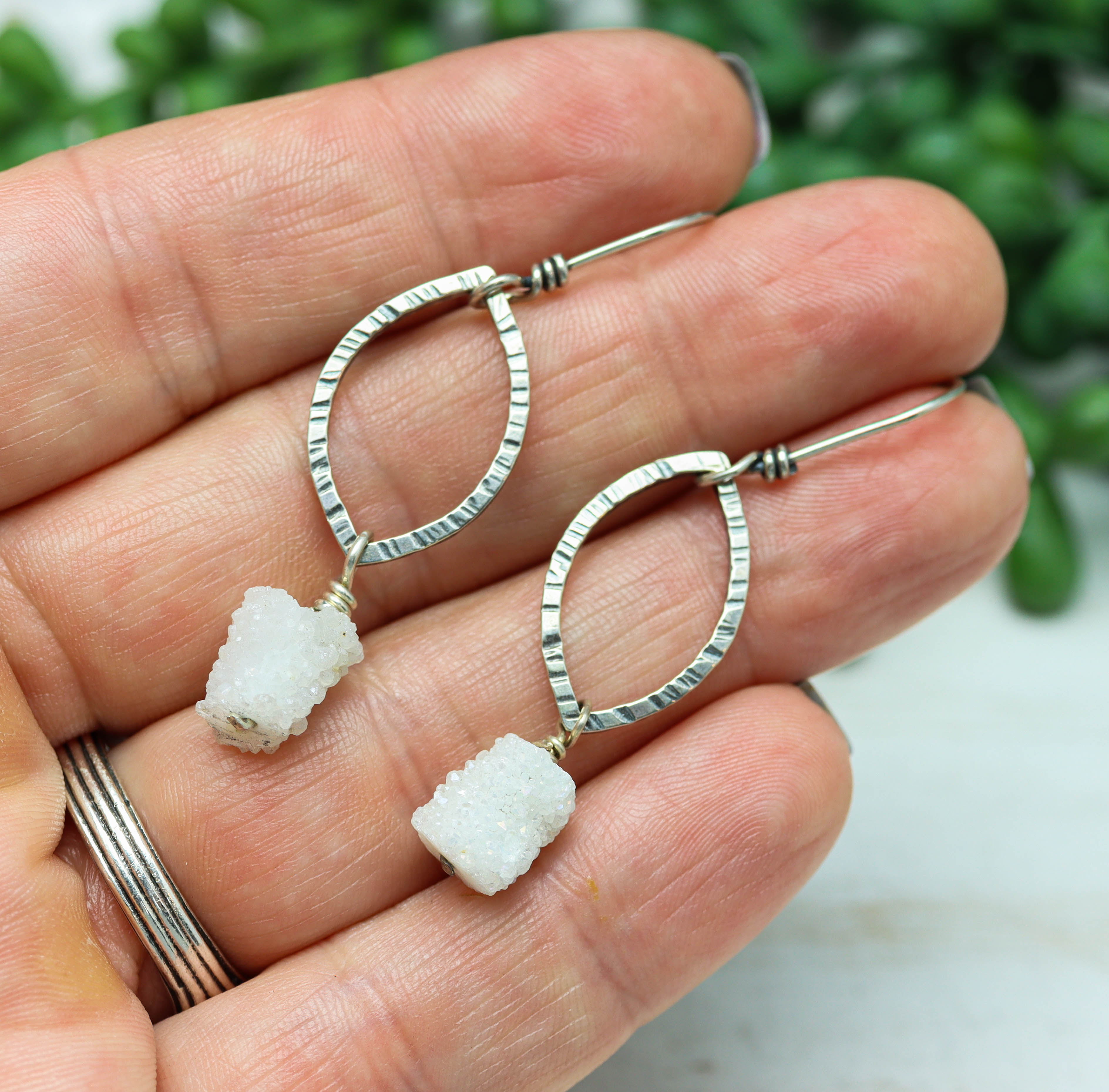 White Druzy Stalactite Earrings Sterling Silver