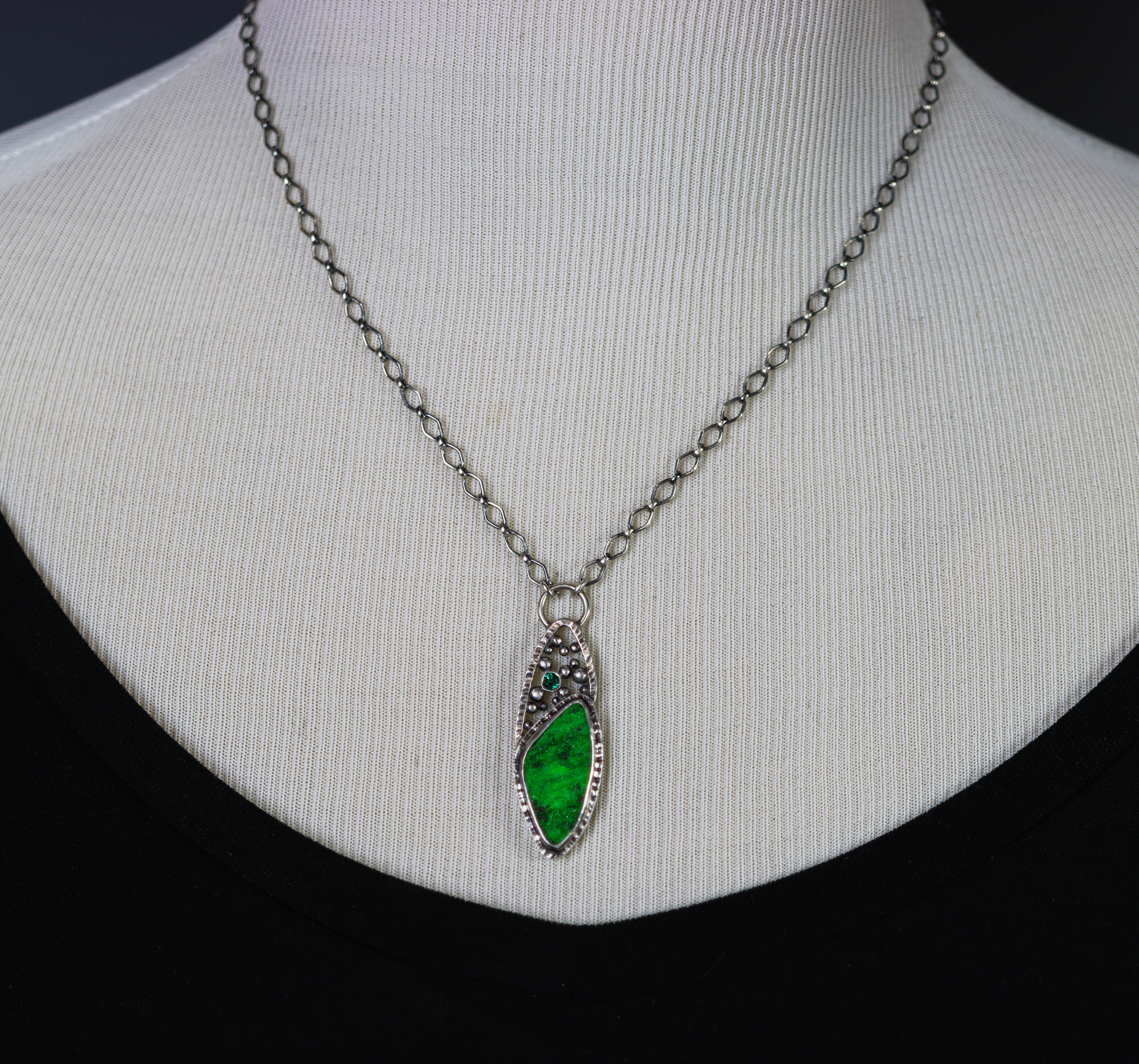 Emerald and Uvarovite Garnet Necklace in Sterling Silver
