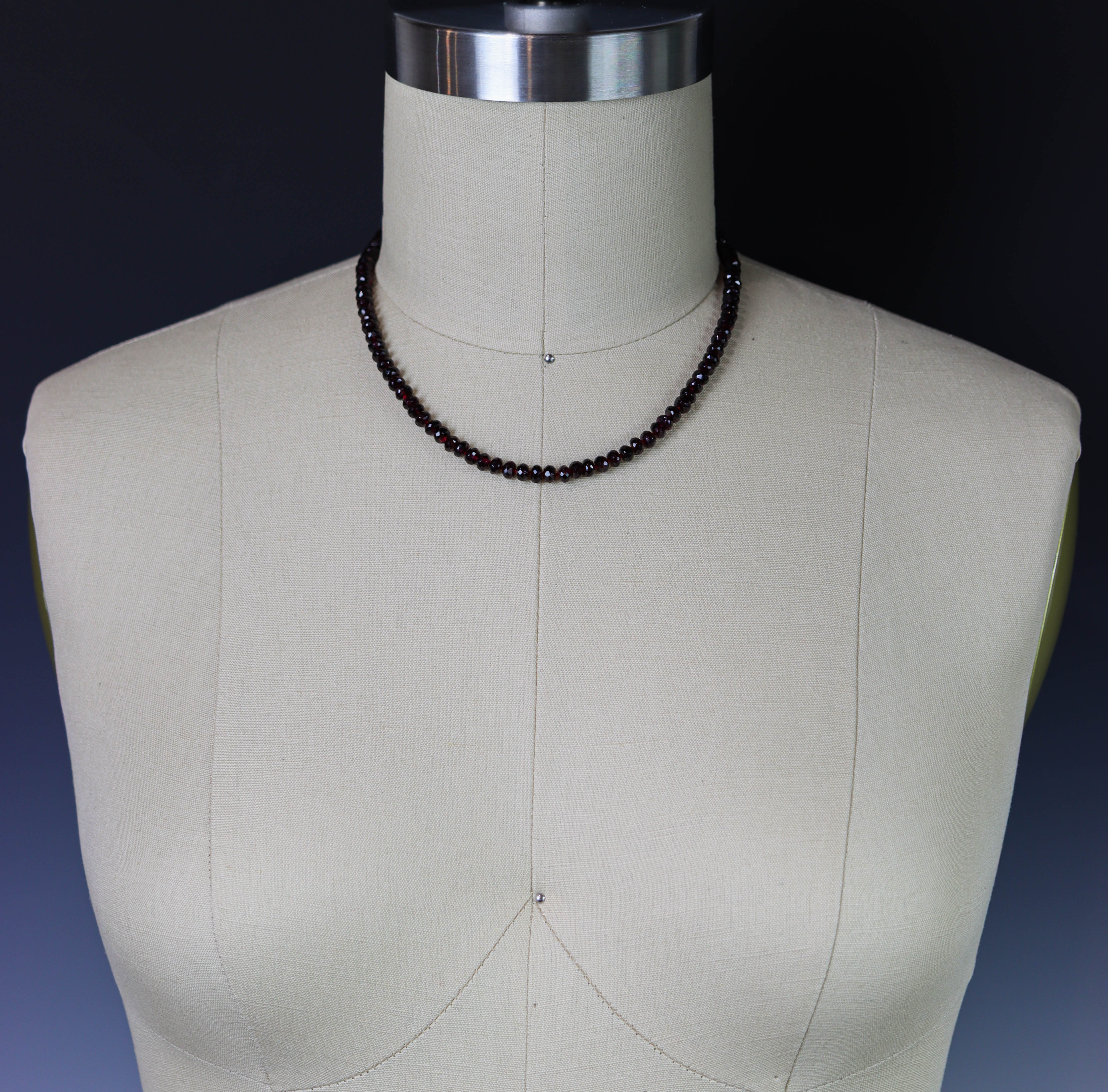 Red Garnet Hand Knotted Bead Necklace Sterling Silver 18 inch