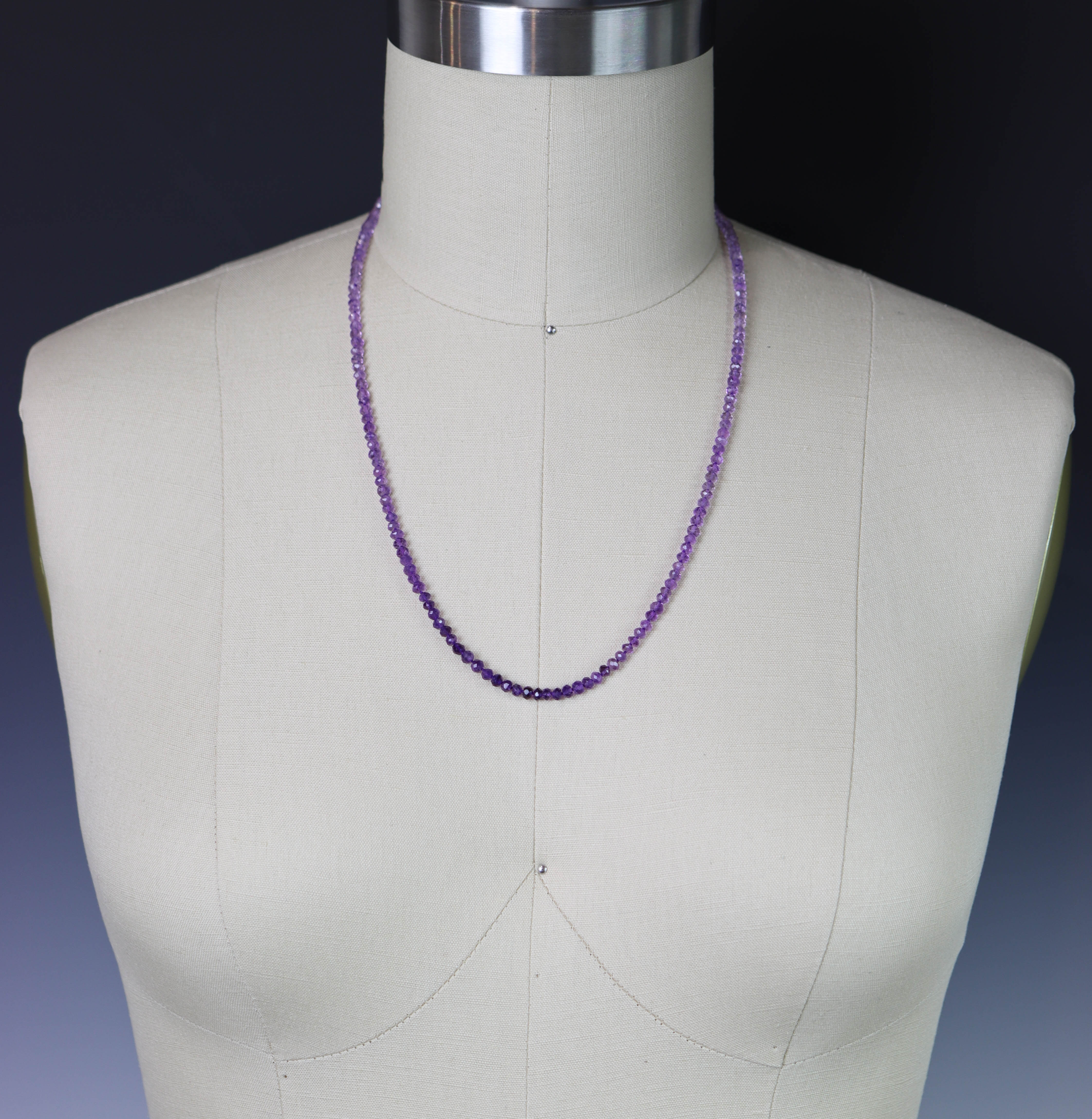 Ombre Amethyst Hand Knotted Bead Necklace Sterling Silver