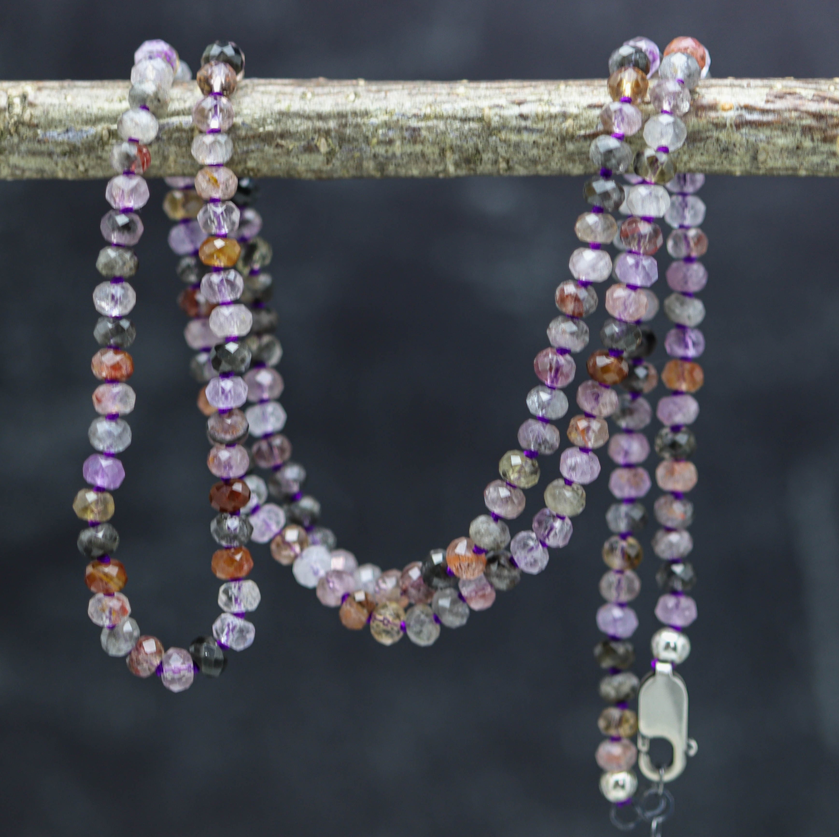 Super Seven Hand Knotted Bead Necklace Sterling Silver