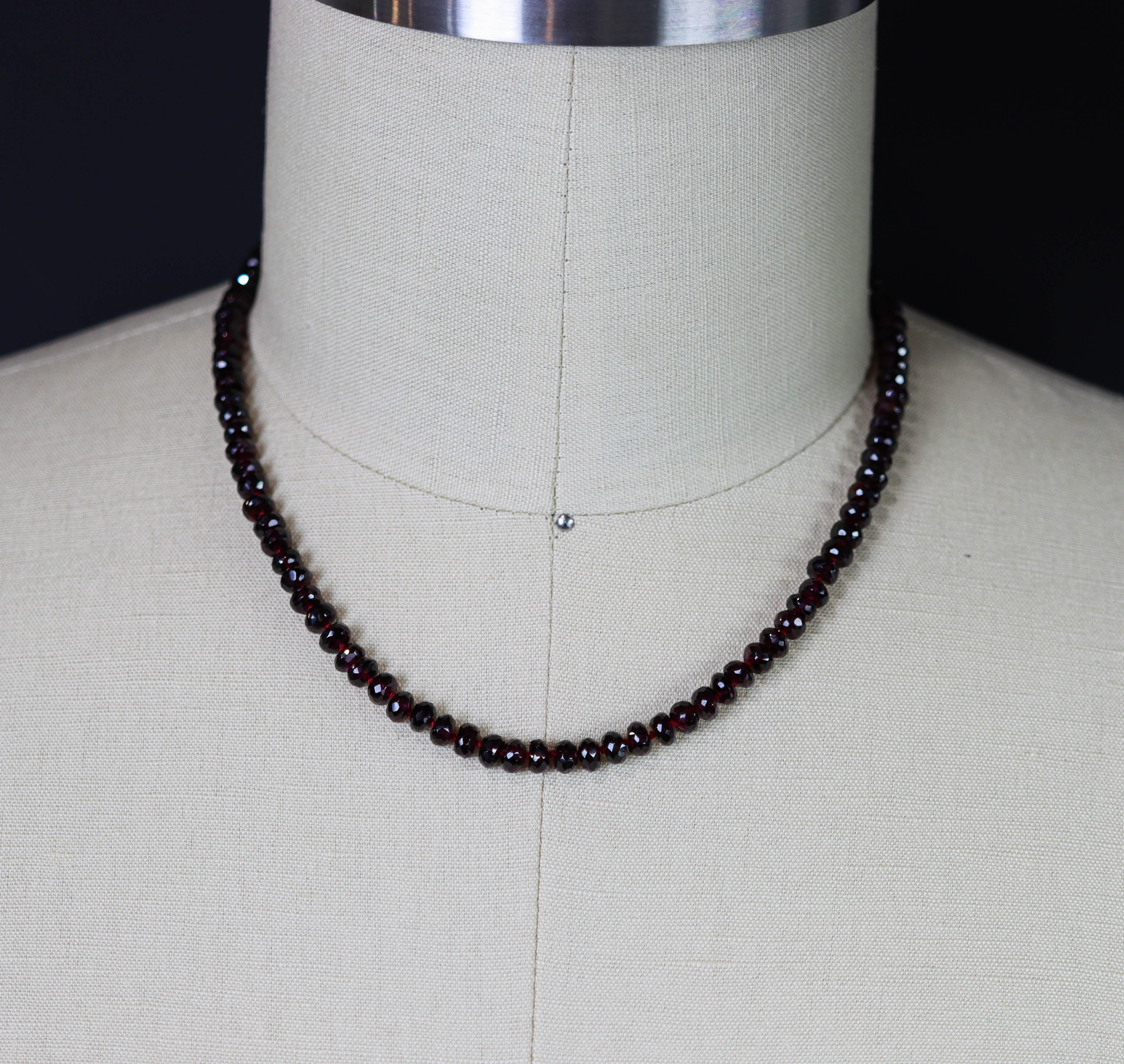 Red Garnet Hand Knotted Bead Necklace Sterling Silver 18 inch