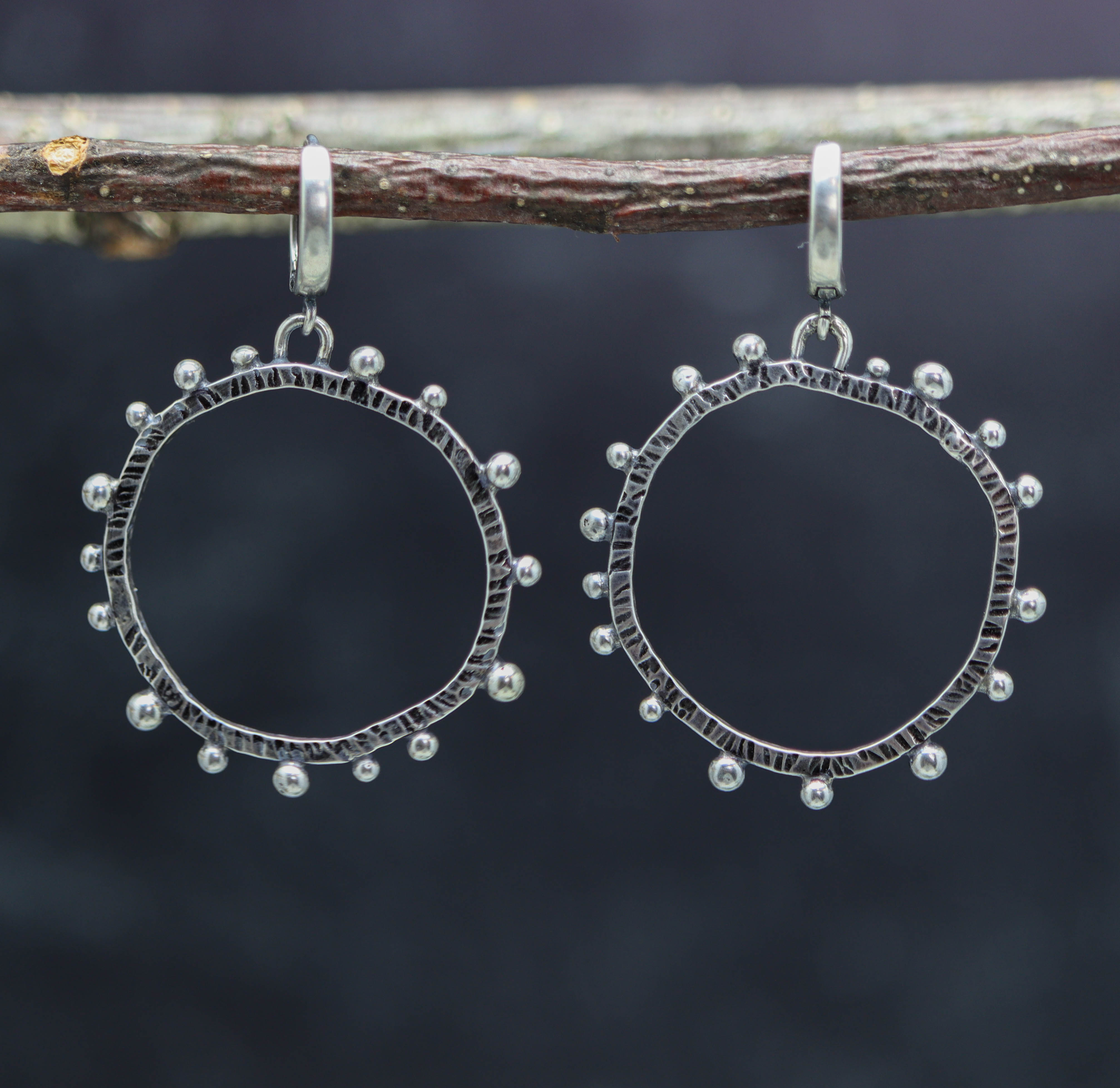 Wonky Studded Circle Earrings in Sterling Silver Large Made To Order