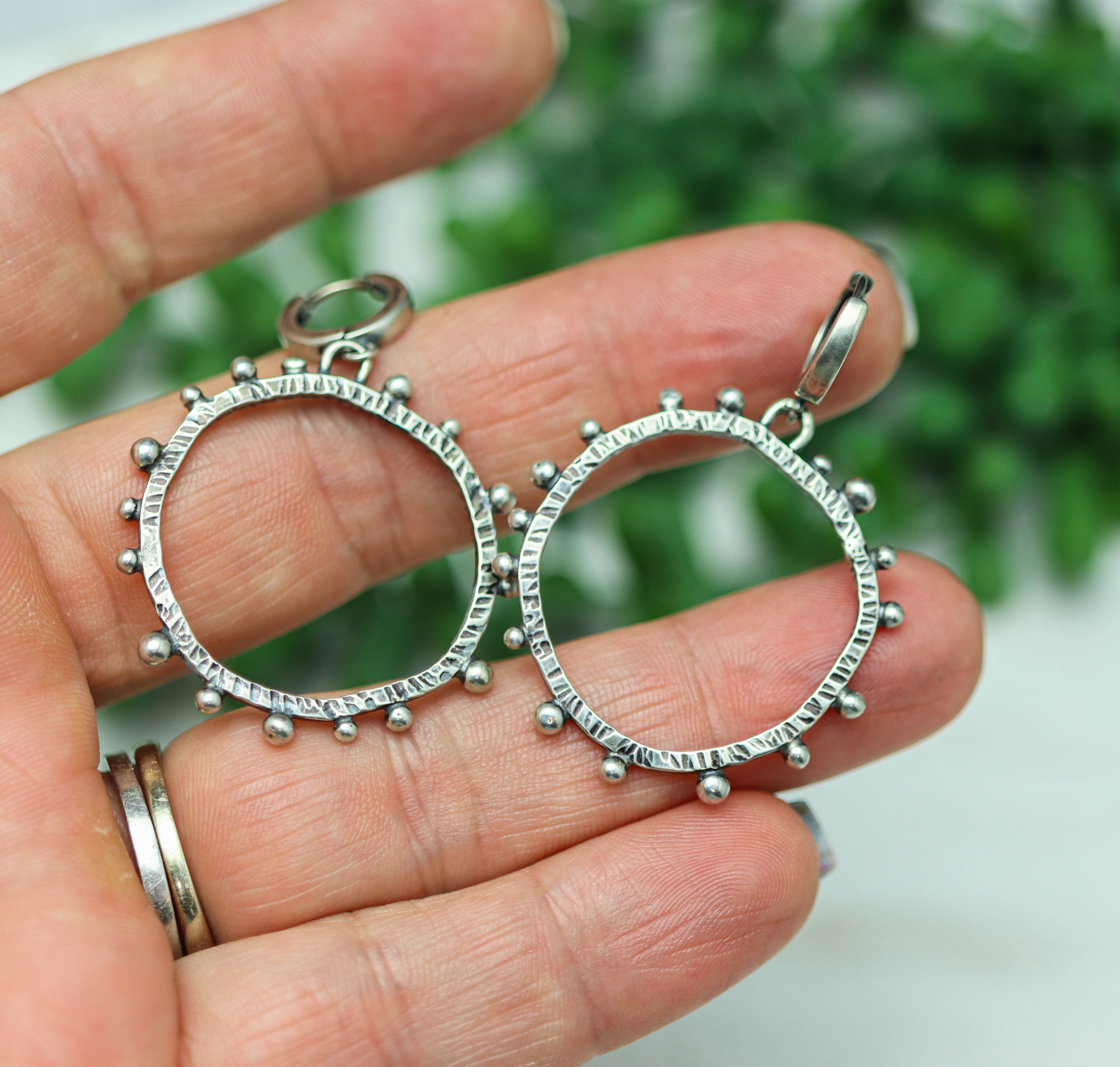 Wonky Studded Circle Earrings in Sterling Silver Large Made To Order