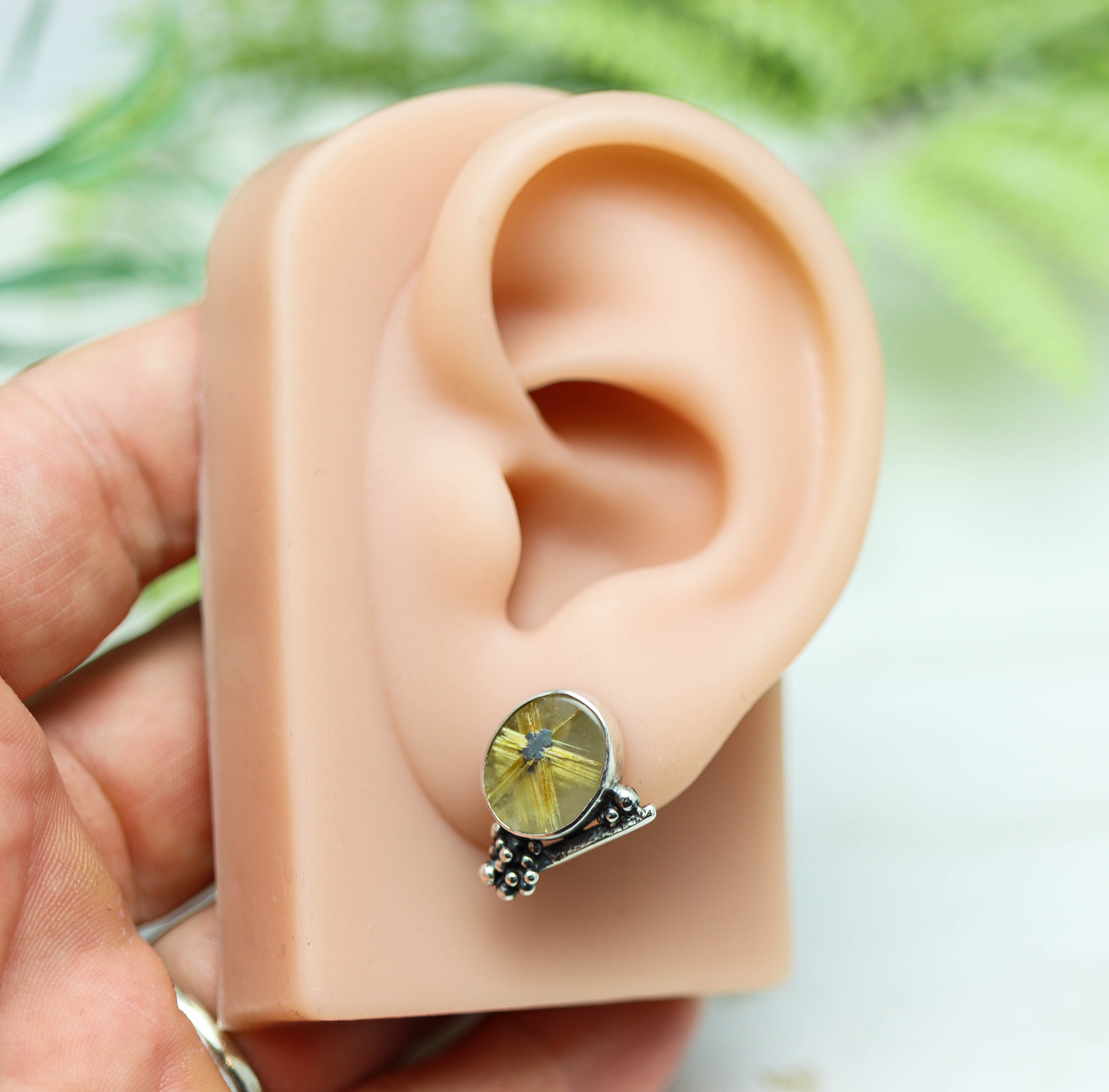 Star Rutilated Quartz Sterling Silver Embellished Stud Earrings