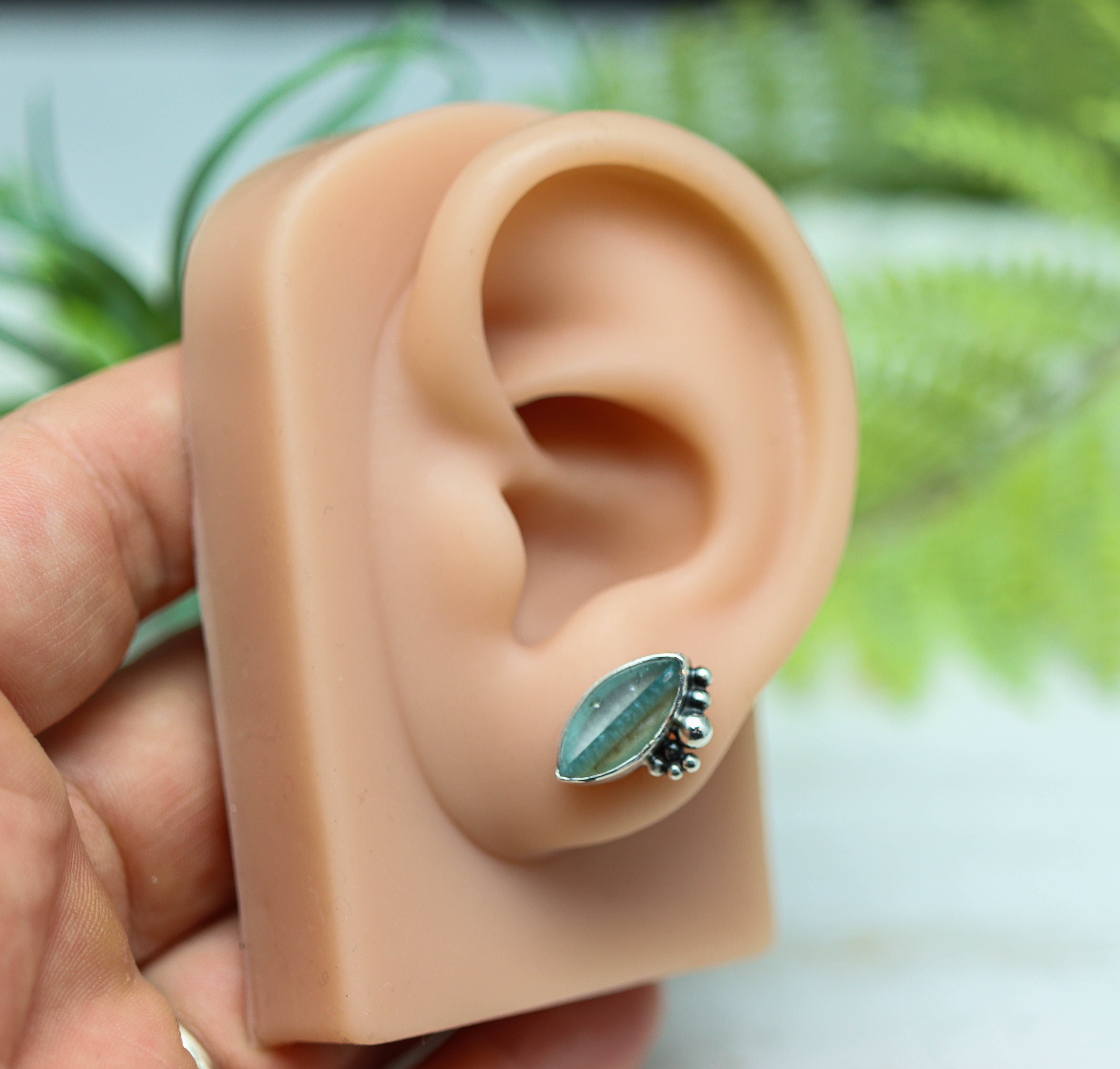 Gialite in Quartz Sterling Silver Embellished Stud Earrings