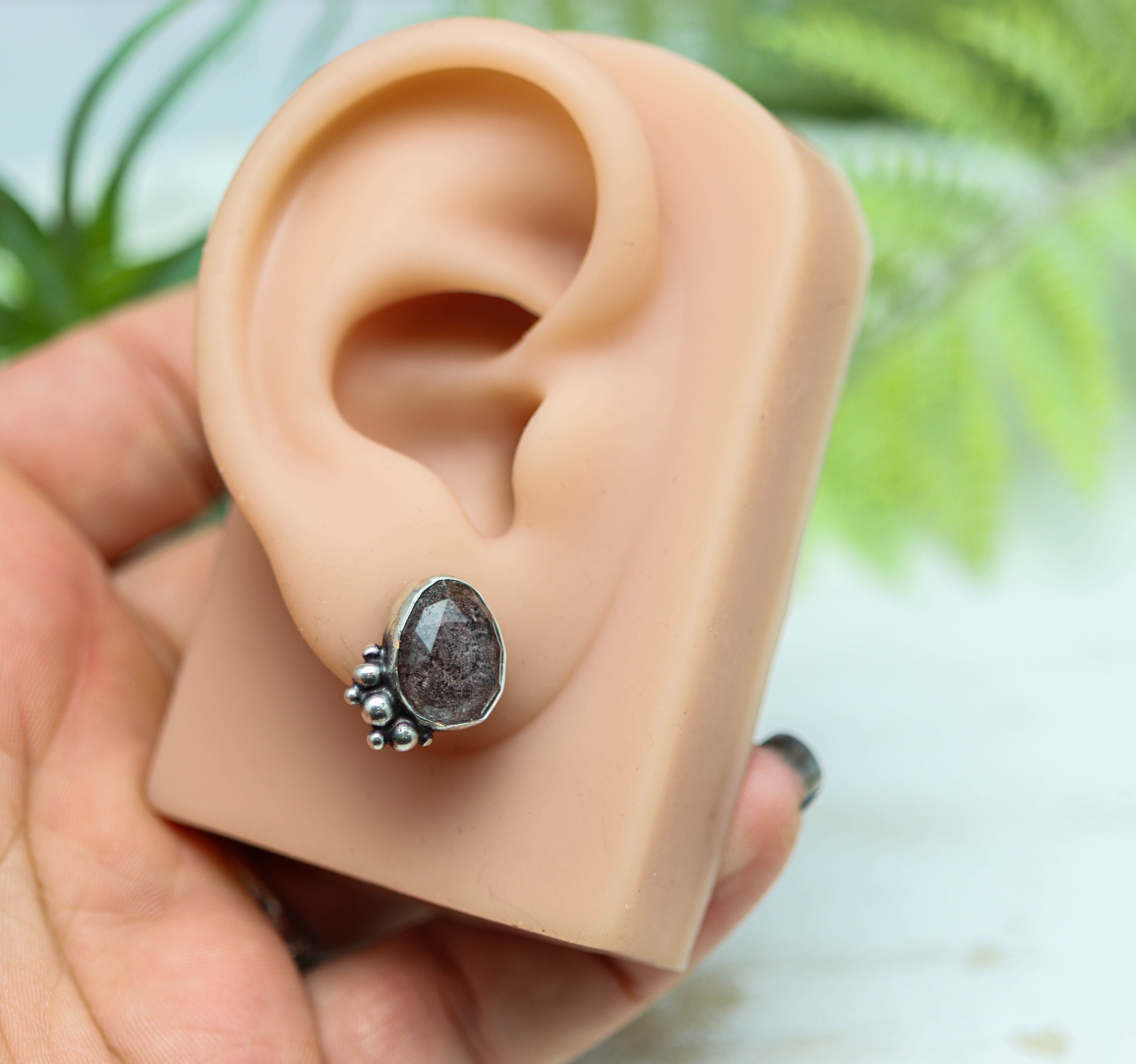 Garden Quartz Sterling Silver Embellished Stud Earrings
