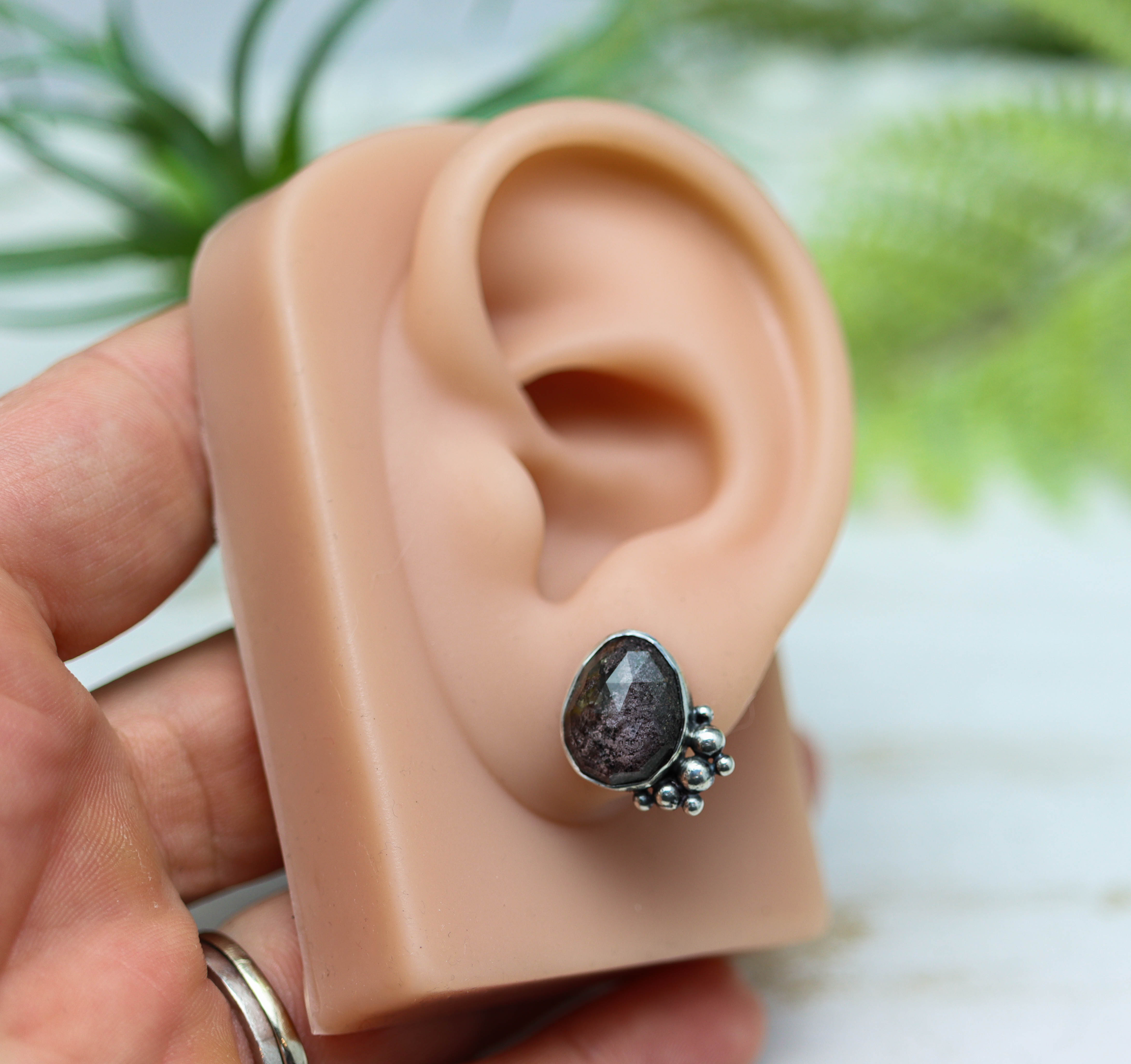 Garden Quartz Sterling Silver Embellished Stud Earrings