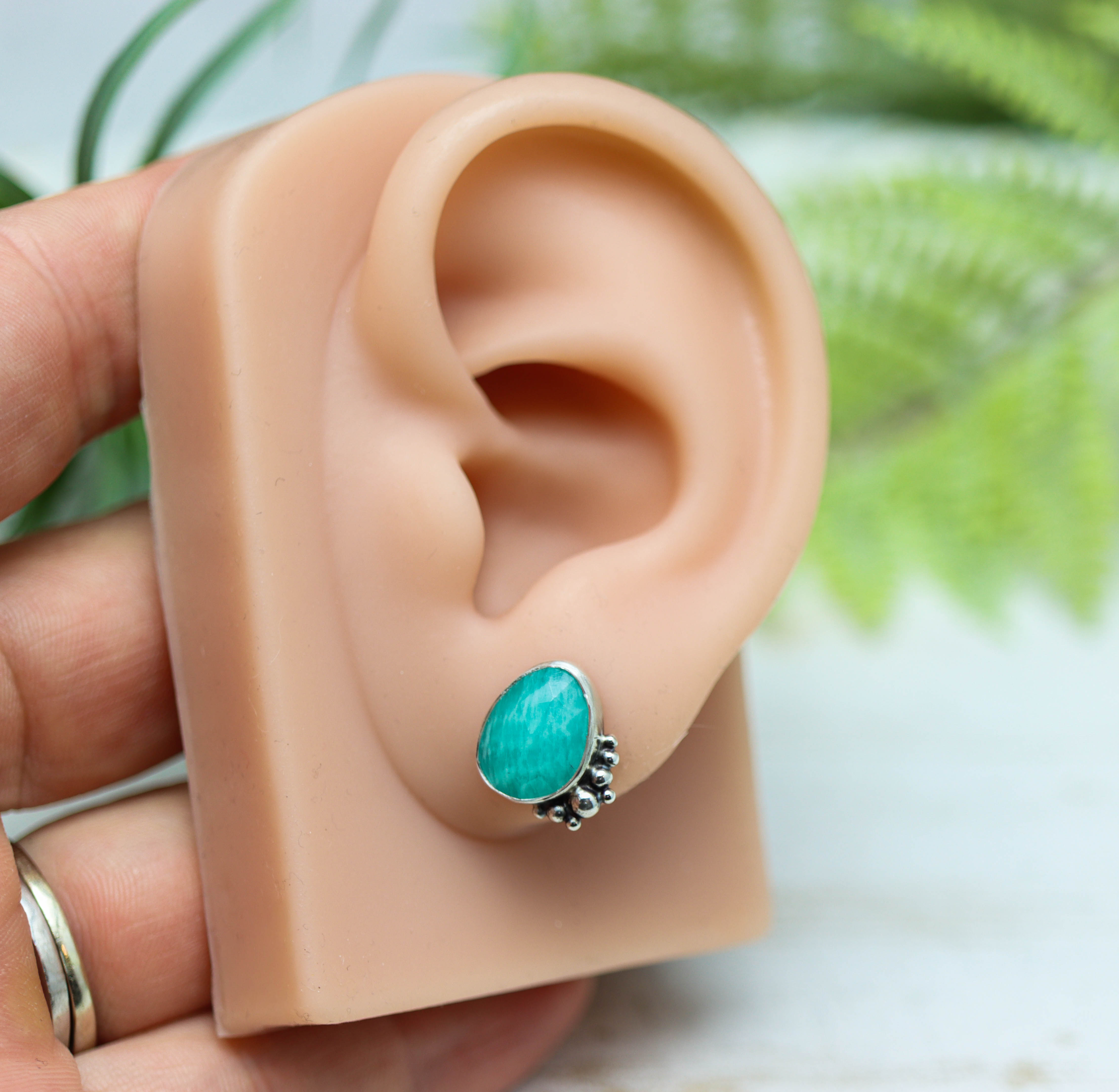 Amazonite Sterling Silver Embellished Stud Earrings