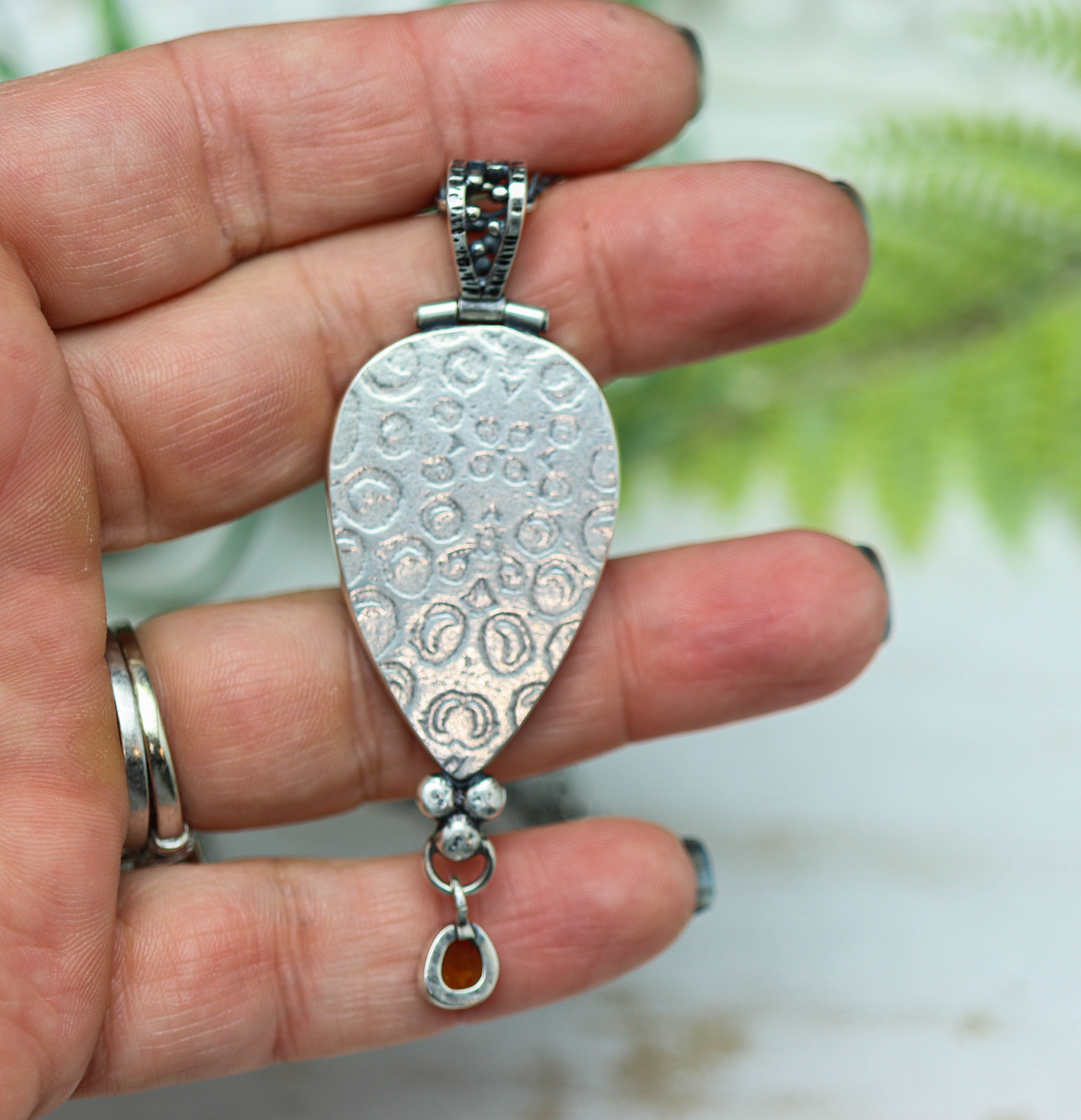 Orbicular Jasper and Mandarin Citrine Pendant Necklace Sterling Silver