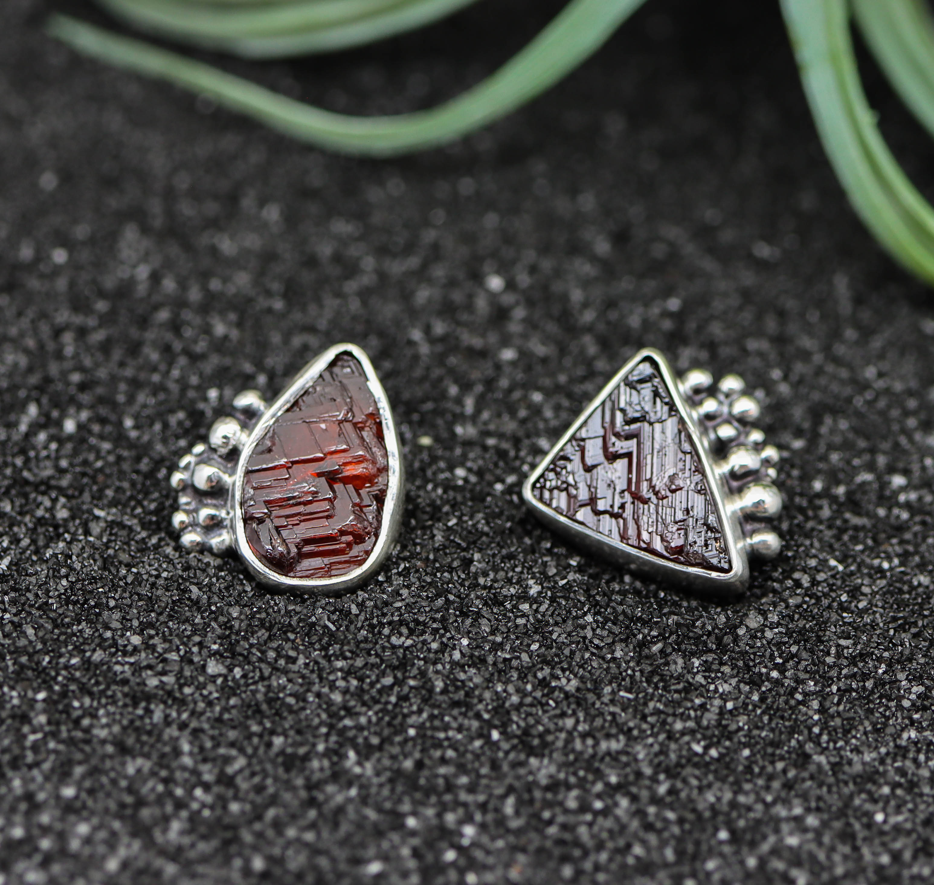 Natural Surface Garnet Sterling Silver Embellished Stud Earrings