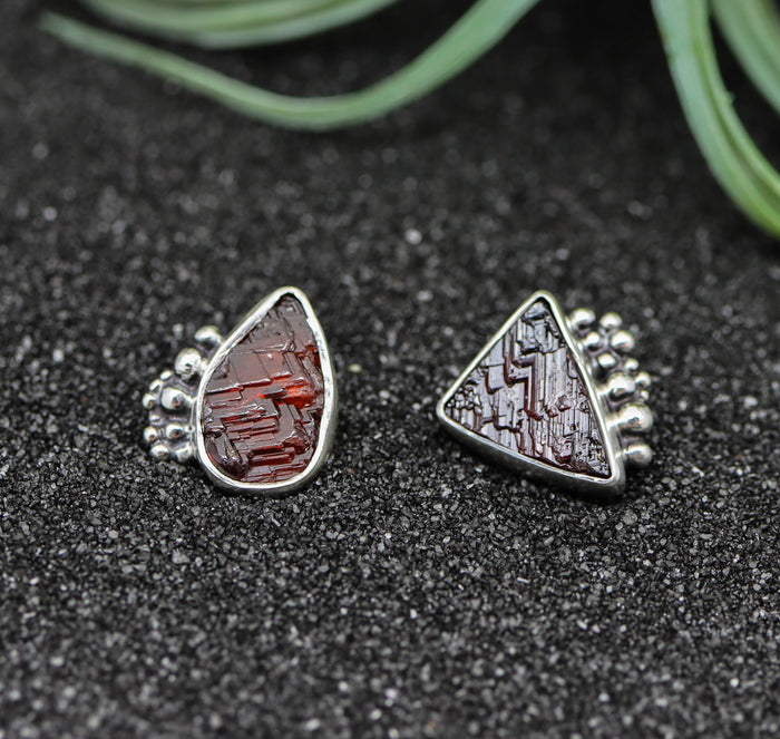 Natural Surface Garnet Sterling Silver Embellished Stud Earrings