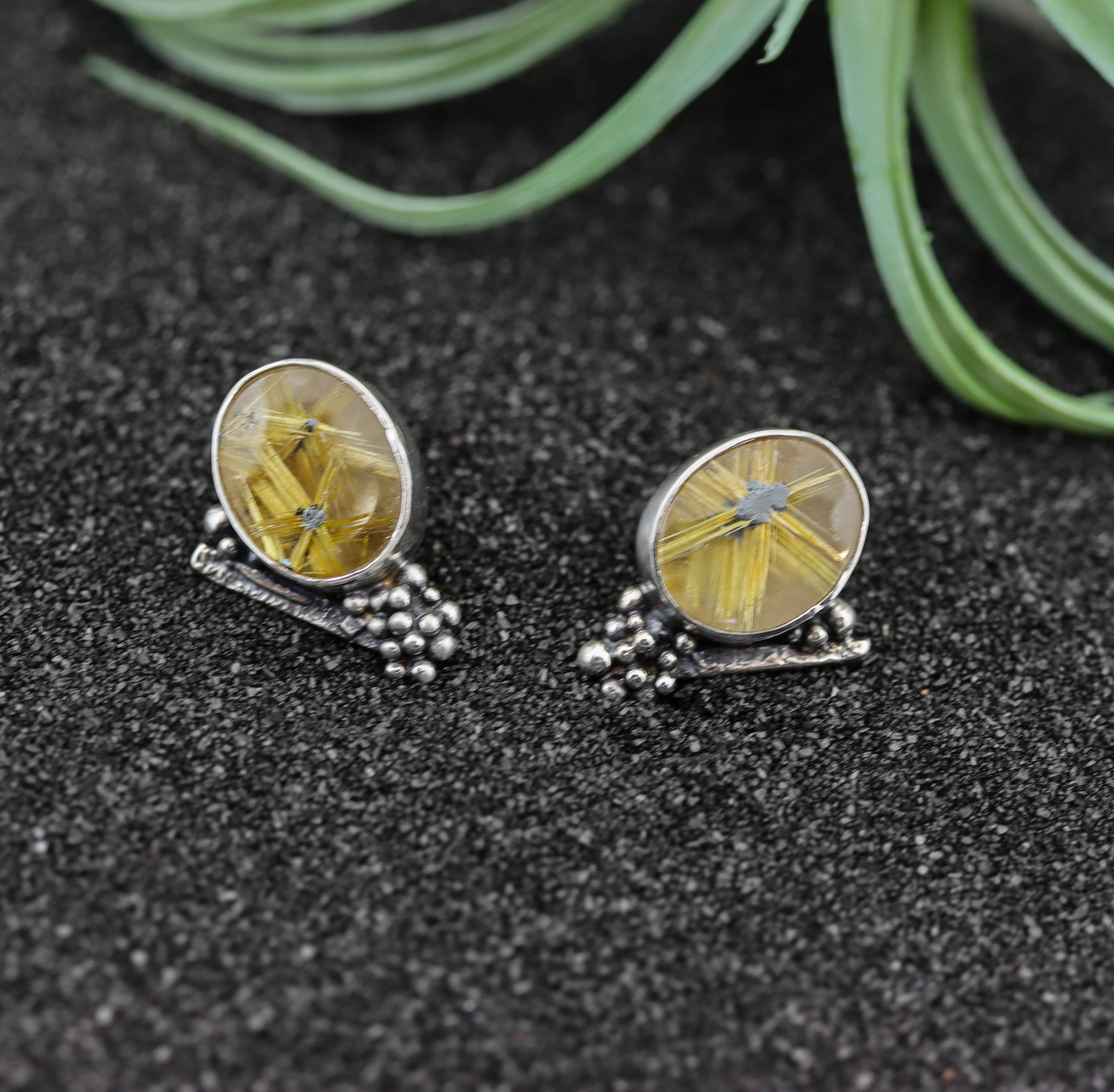 Star Rutilated Quartz Sterling Silver Embellished Stud Earrings